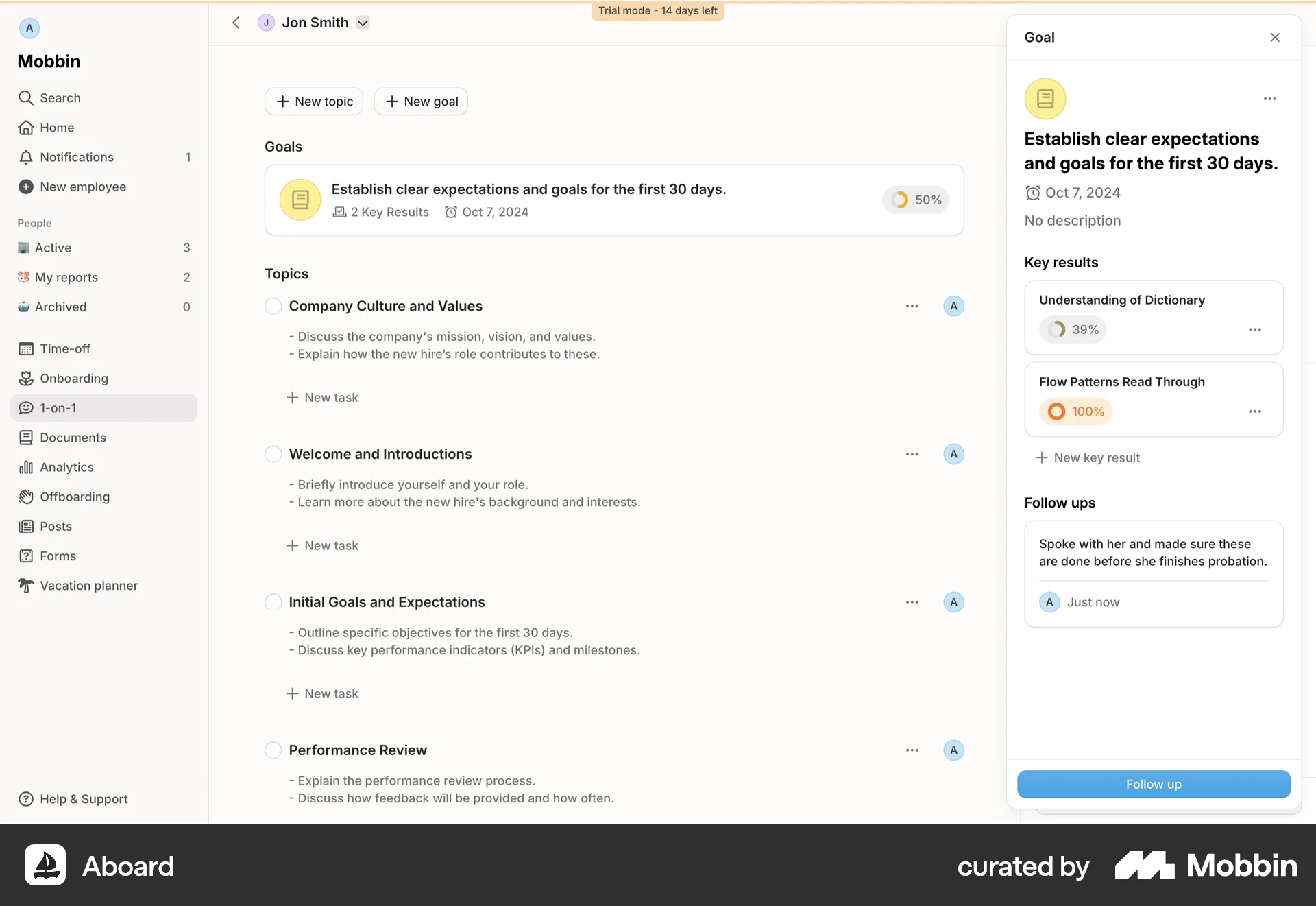 Aboard Web Goal & Task screen