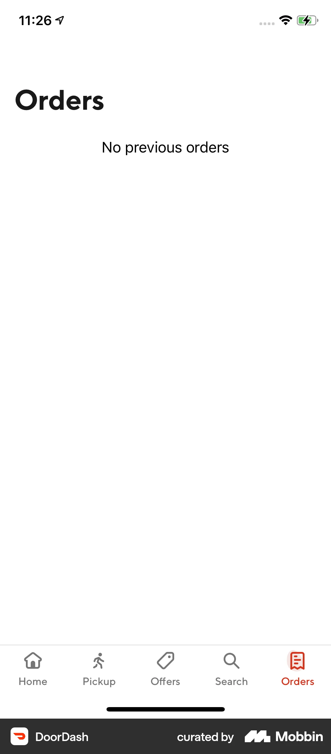 DoorDash iOS Order History screen