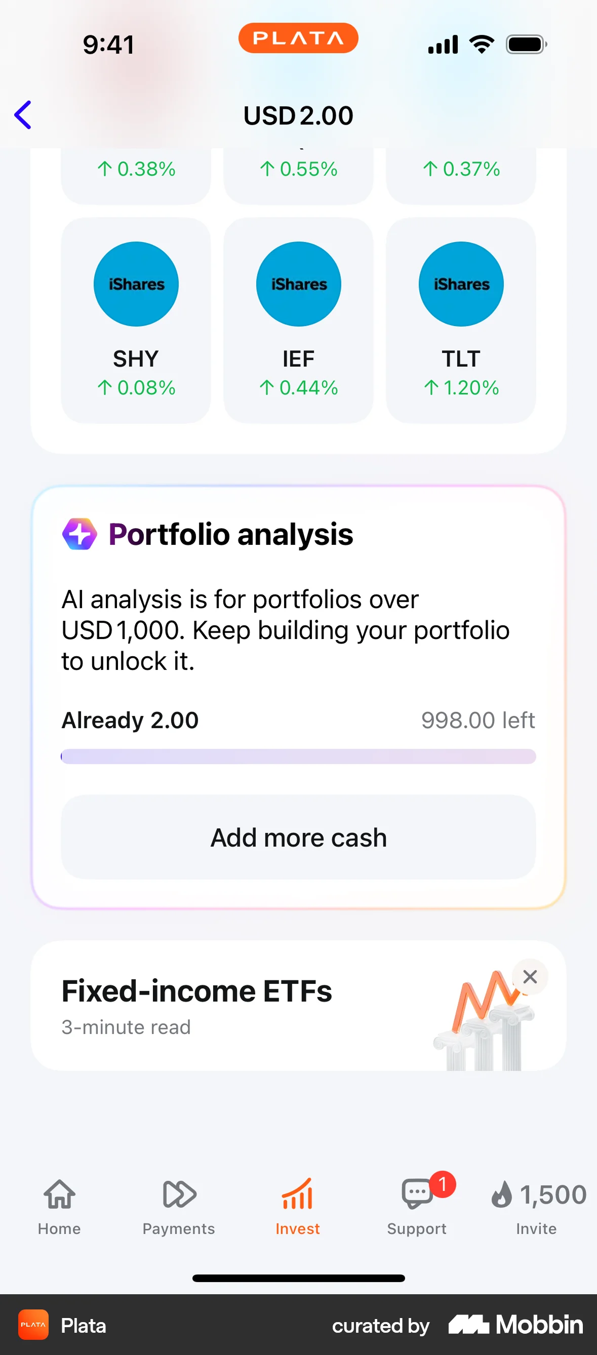 Plata Card iOS Progress screen