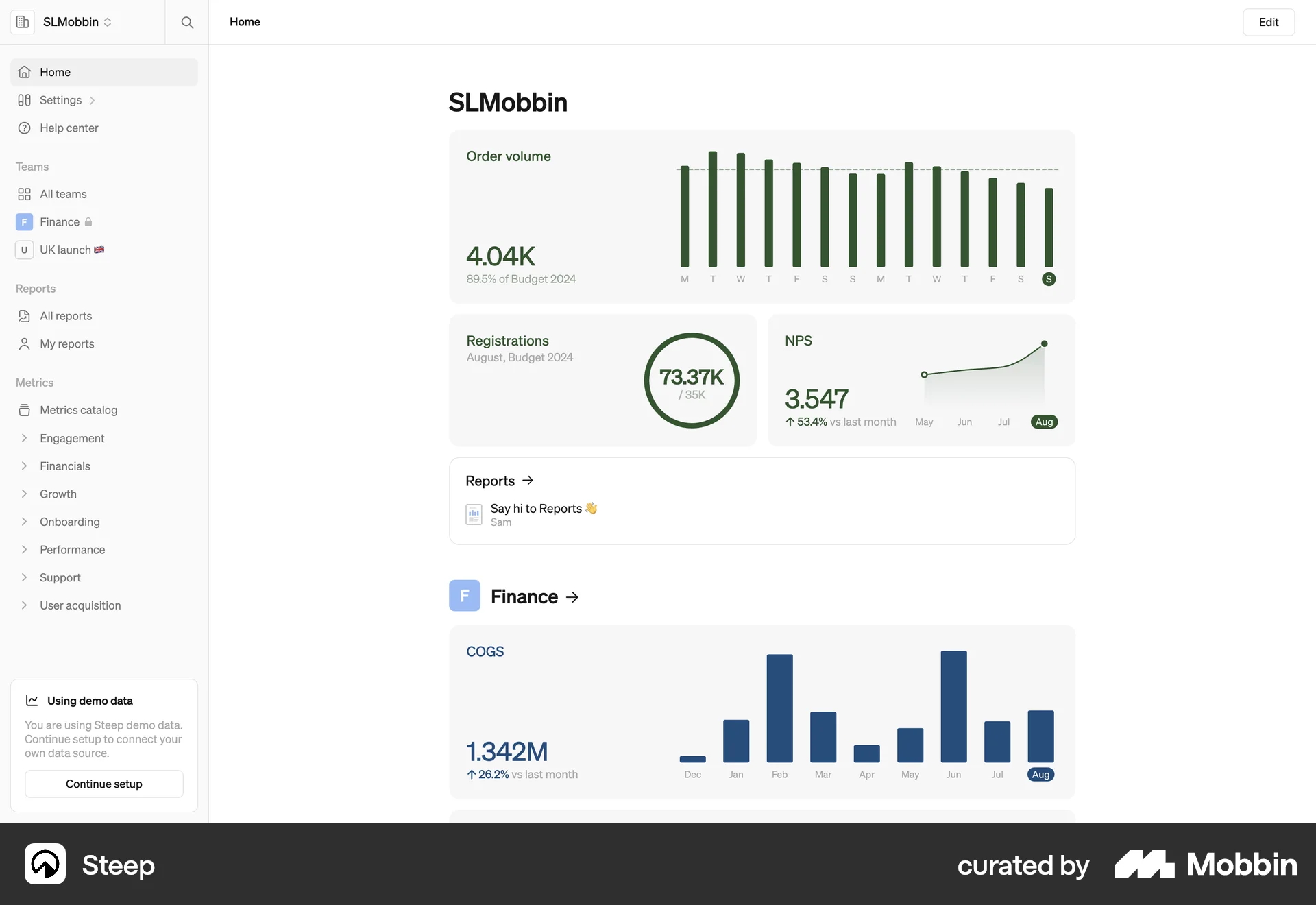 Steep Web Home screen