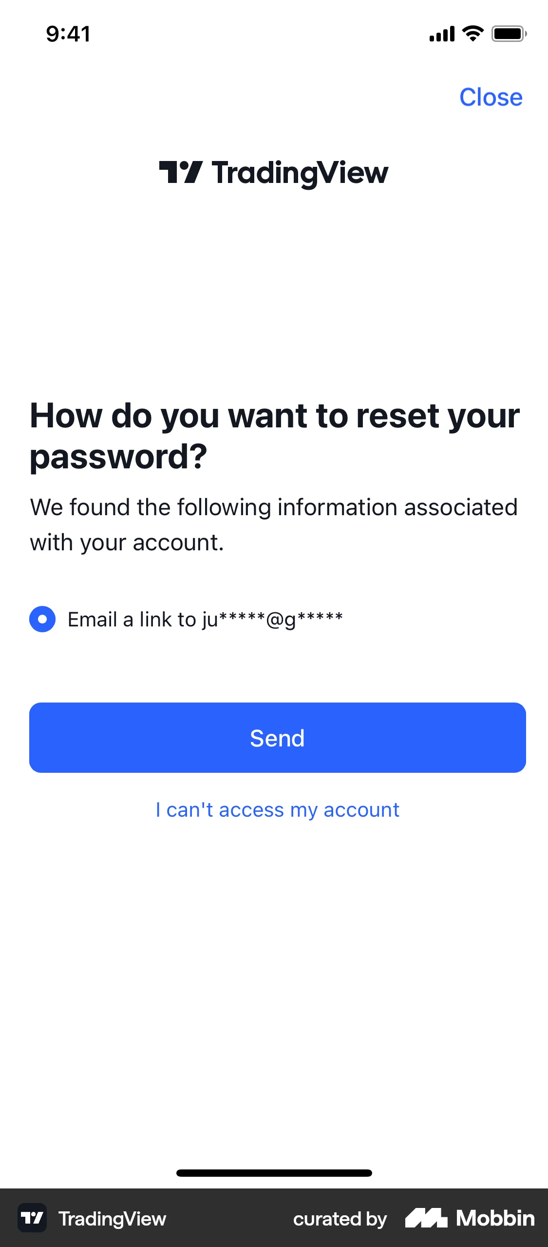 TradingView iOS Forgot Password screen