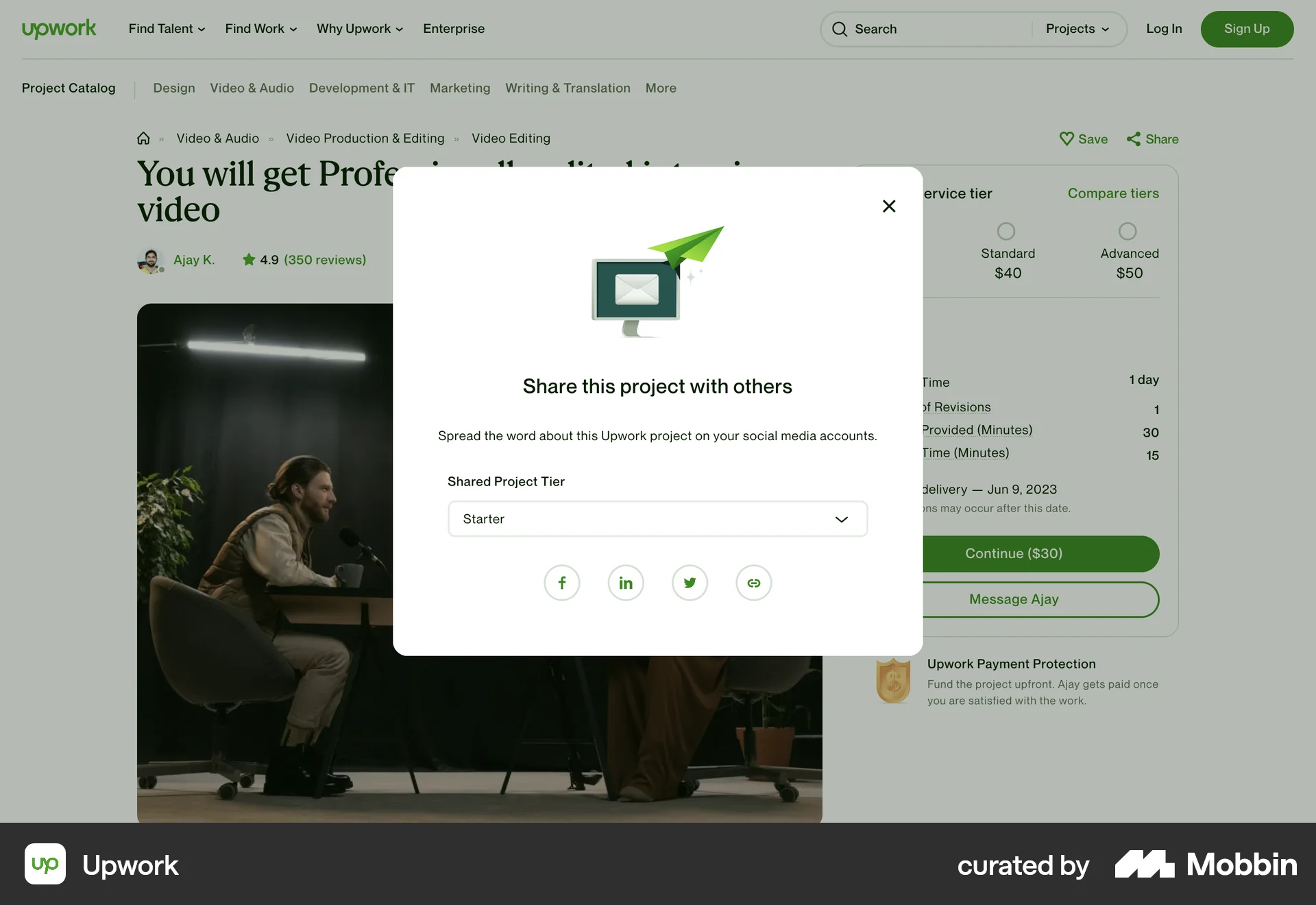 Upwork Web Share screen