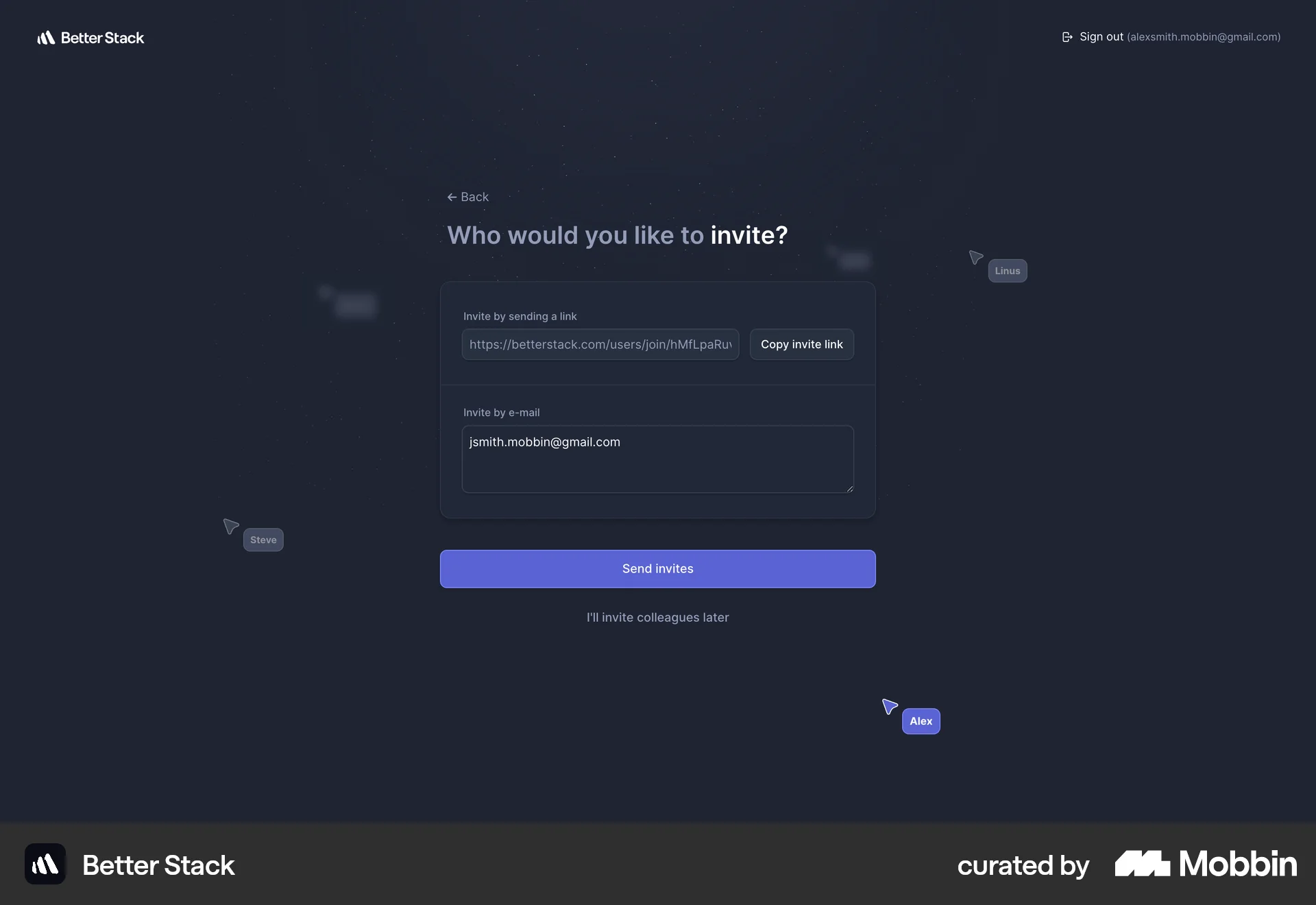 Better Stack Web Invite Teammates screen