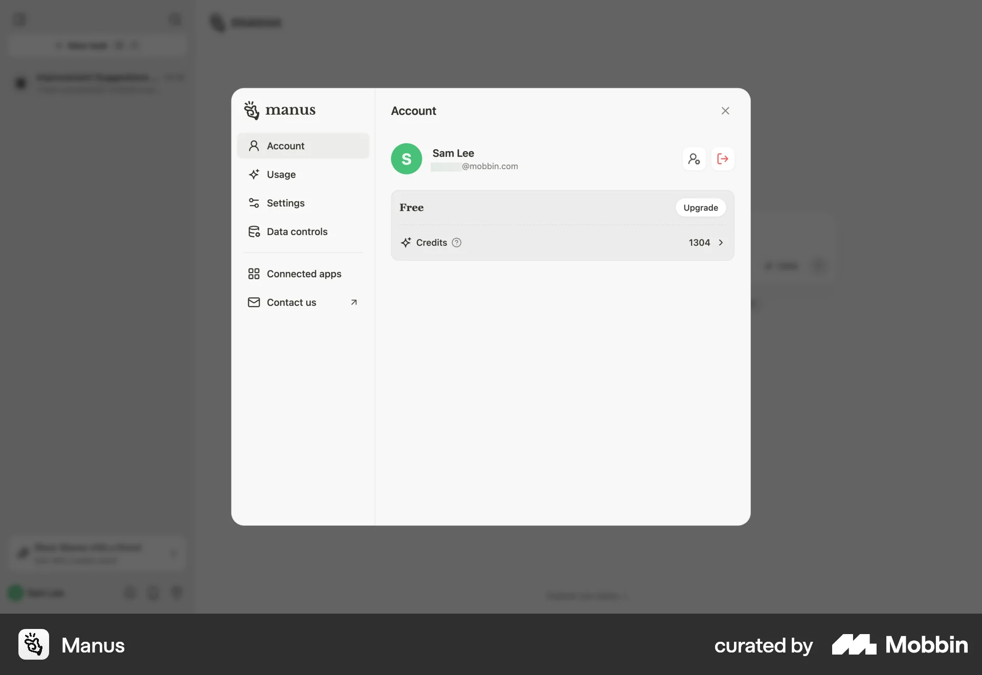 Manus Web My Account & Profile screen