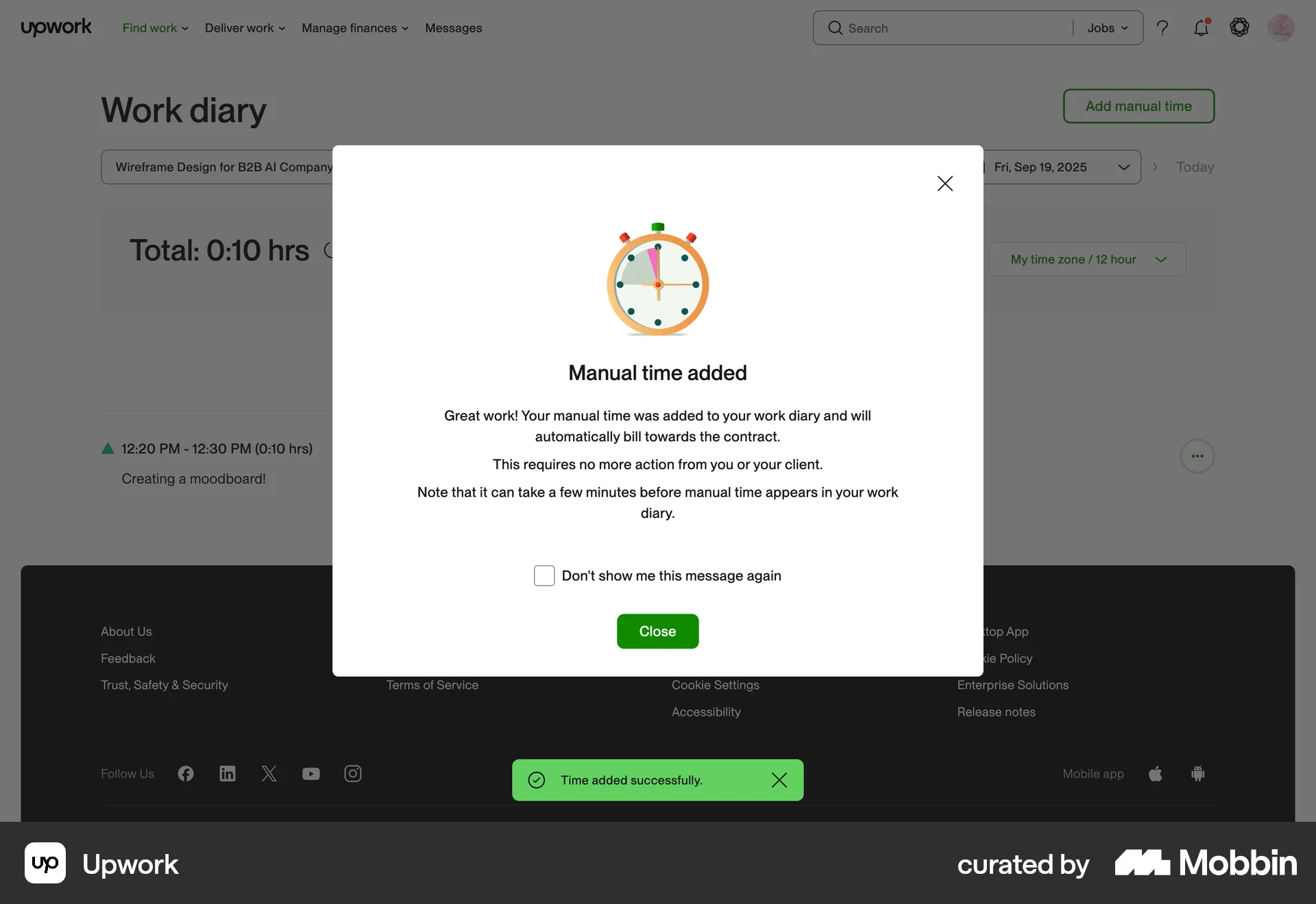 Upwork Tracking a work screen