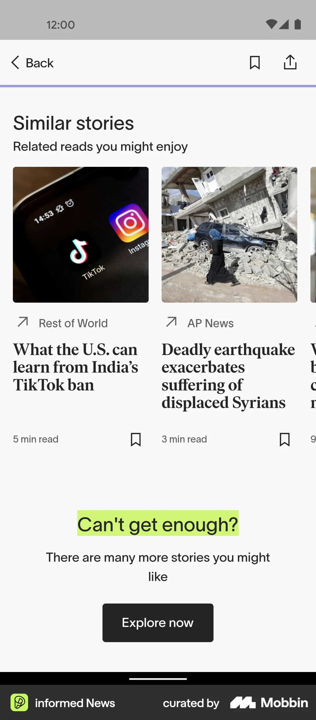 informed News Android Suggestions & Similar Items screen