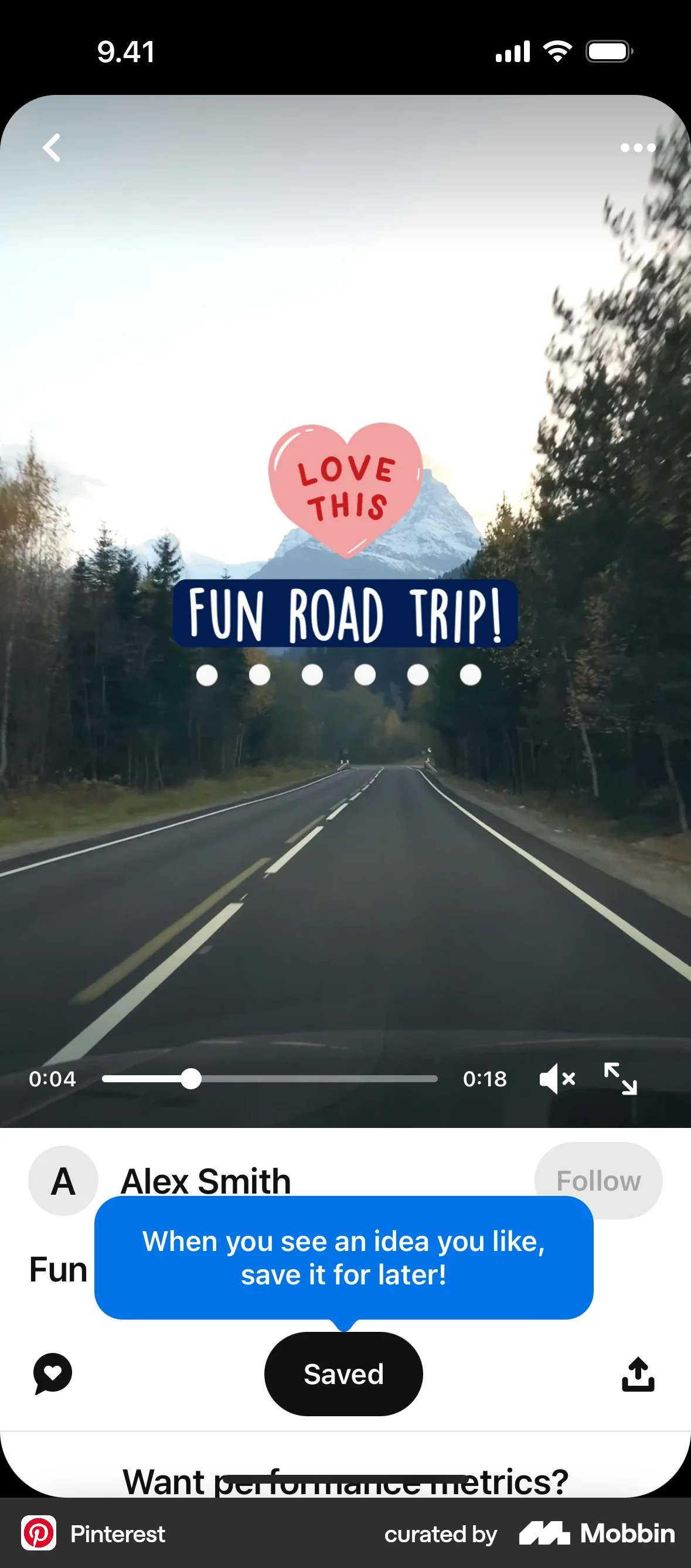 Pinterest iOS Video Player screen