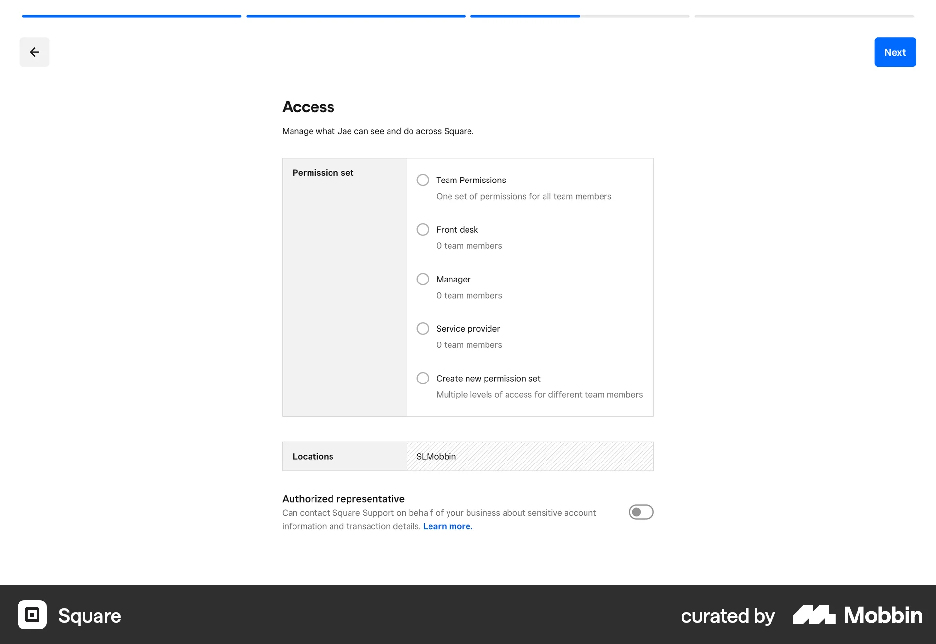 Square Web Progress screen