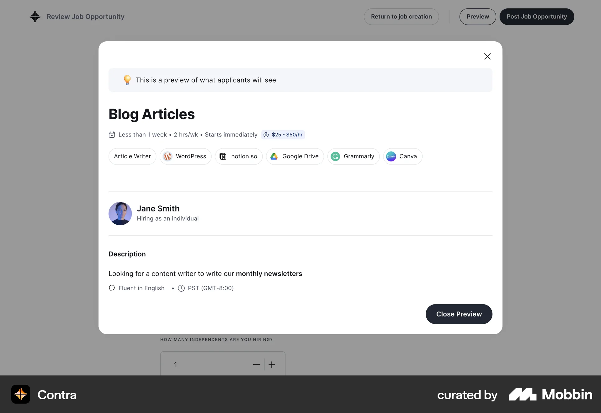 Contra Web screen containing Modal UI UI element