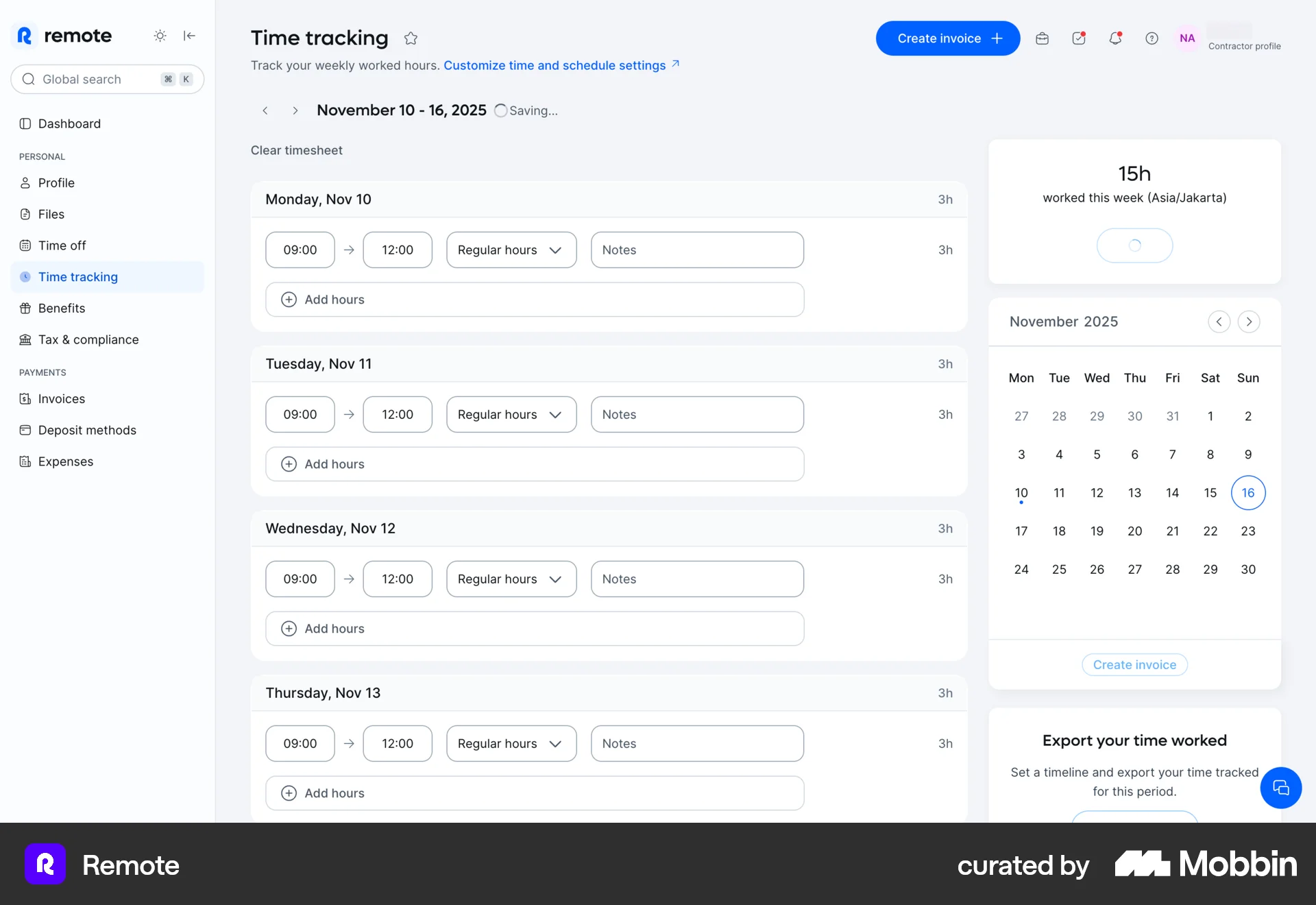Remote Tracking working time screen