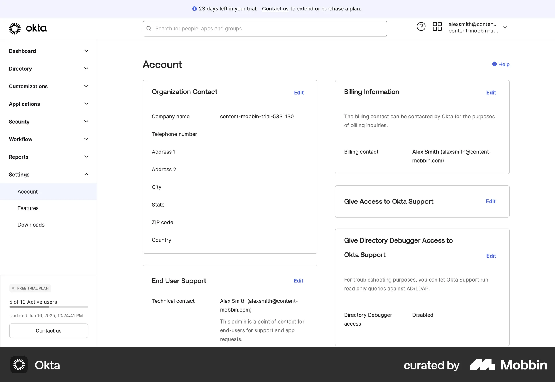 Okta Web Settings & Preferences screen