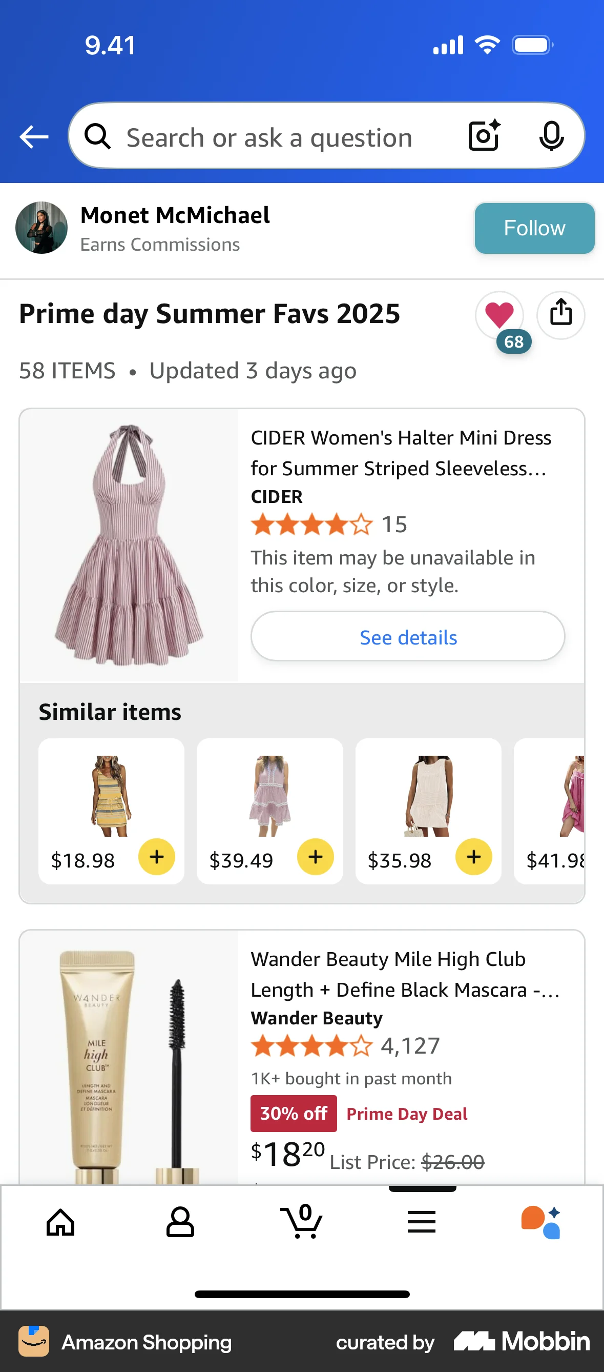 Amazon Shopping iOS Favorite & Pin screen