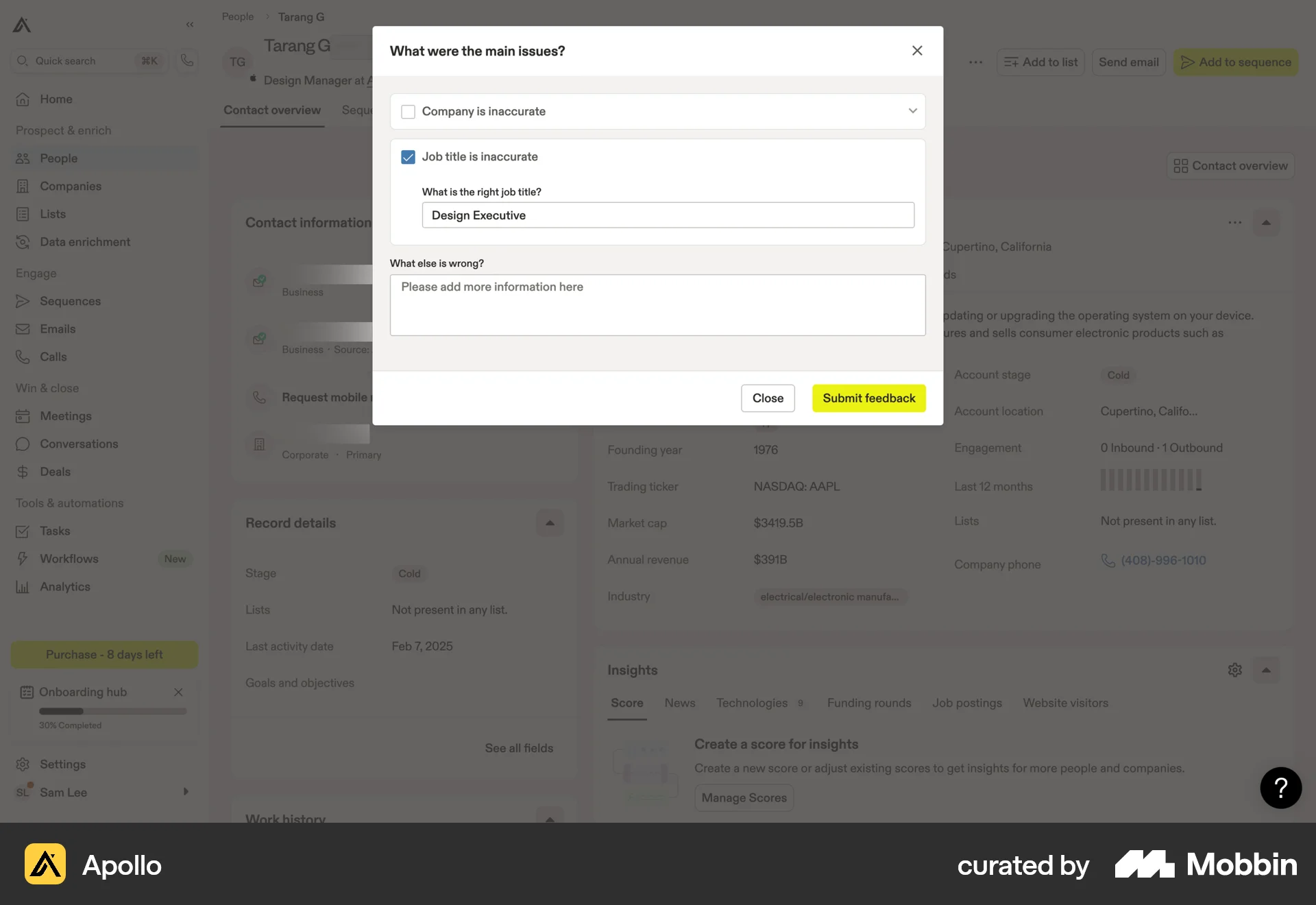 Apollo Web Flag & Report screen