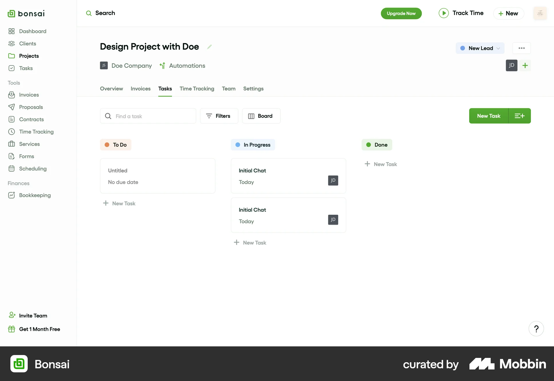 Bonsai Web Kanban Board screen