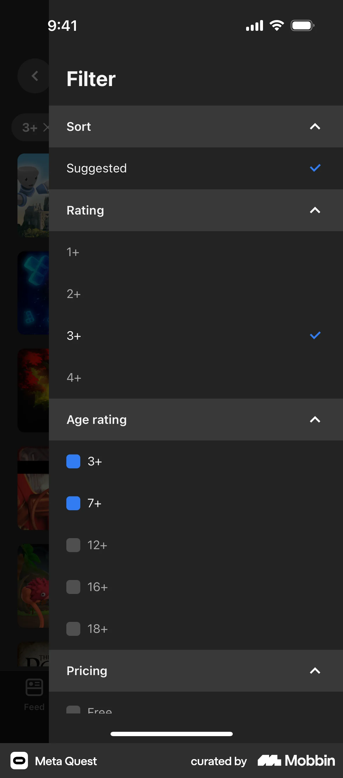 Meta Quest iOS screen containing Accordion UI element
