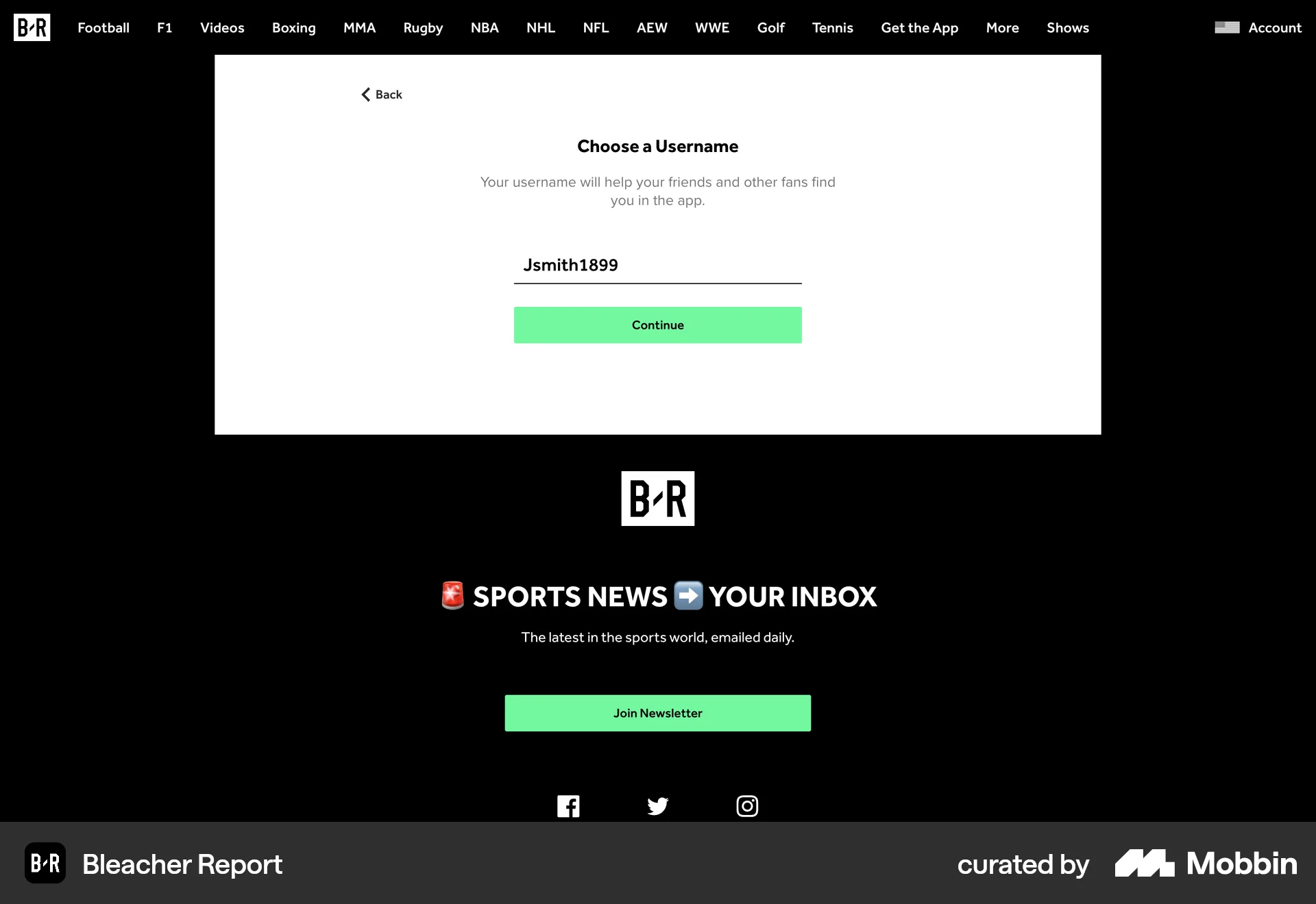 Bleacher Report Web Sports App screen