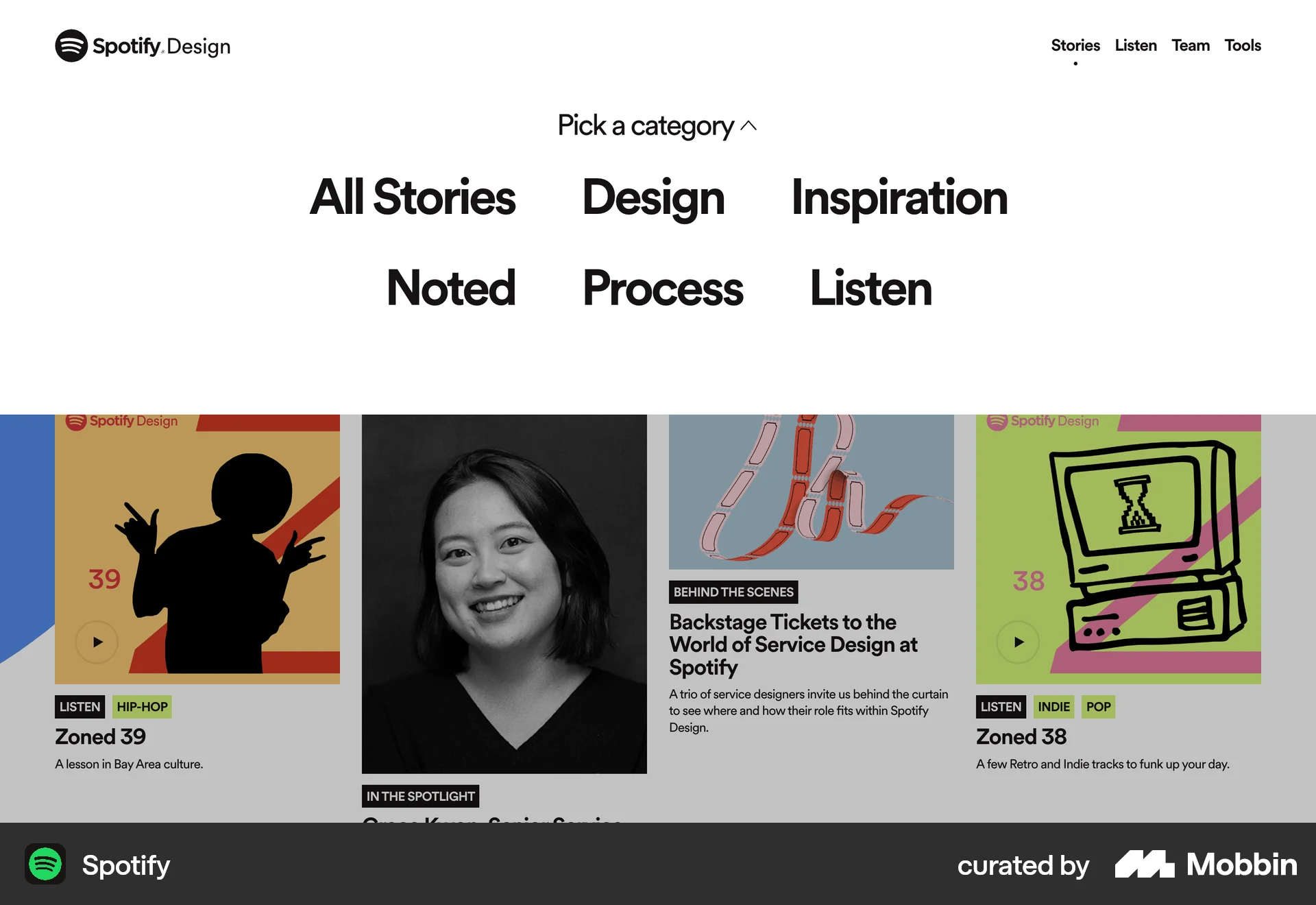 Spotify Web screen containing Navigation Menu UI element