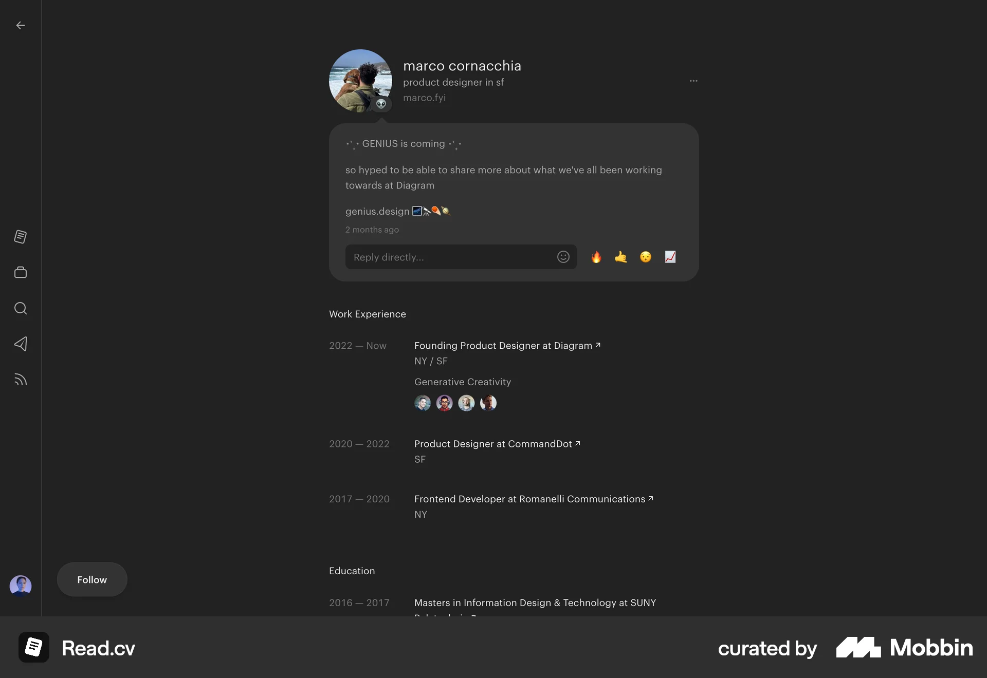 Read.cv Web Social Networking App screen