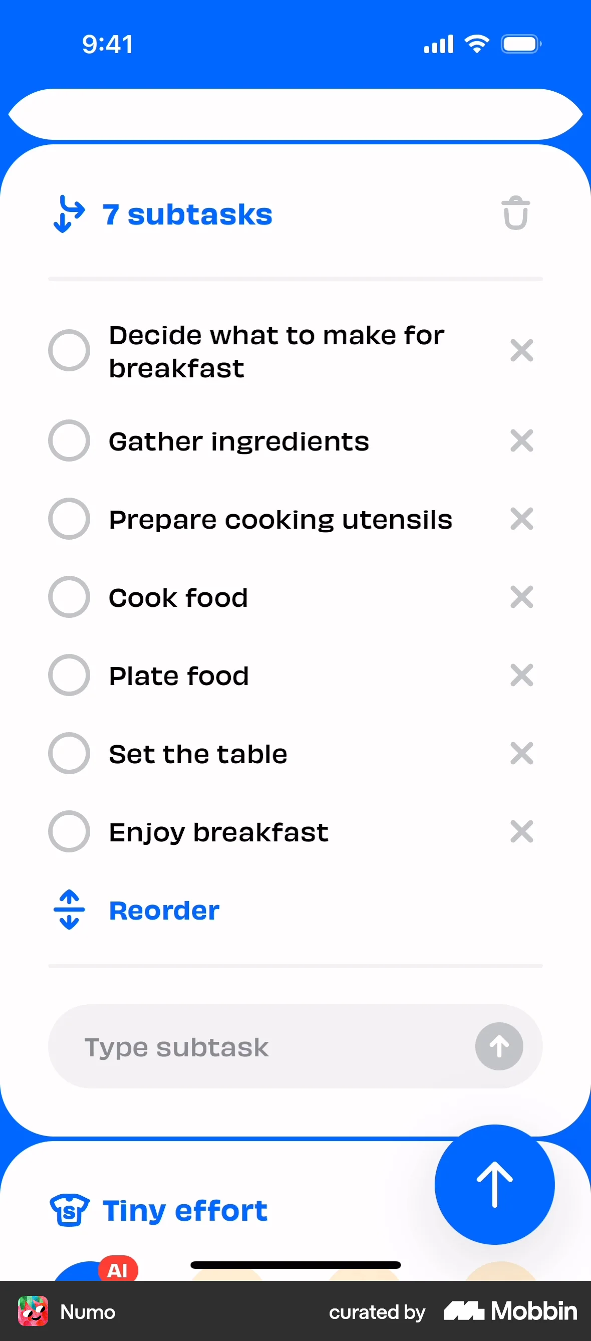 Numo iOS Goal & Task screen