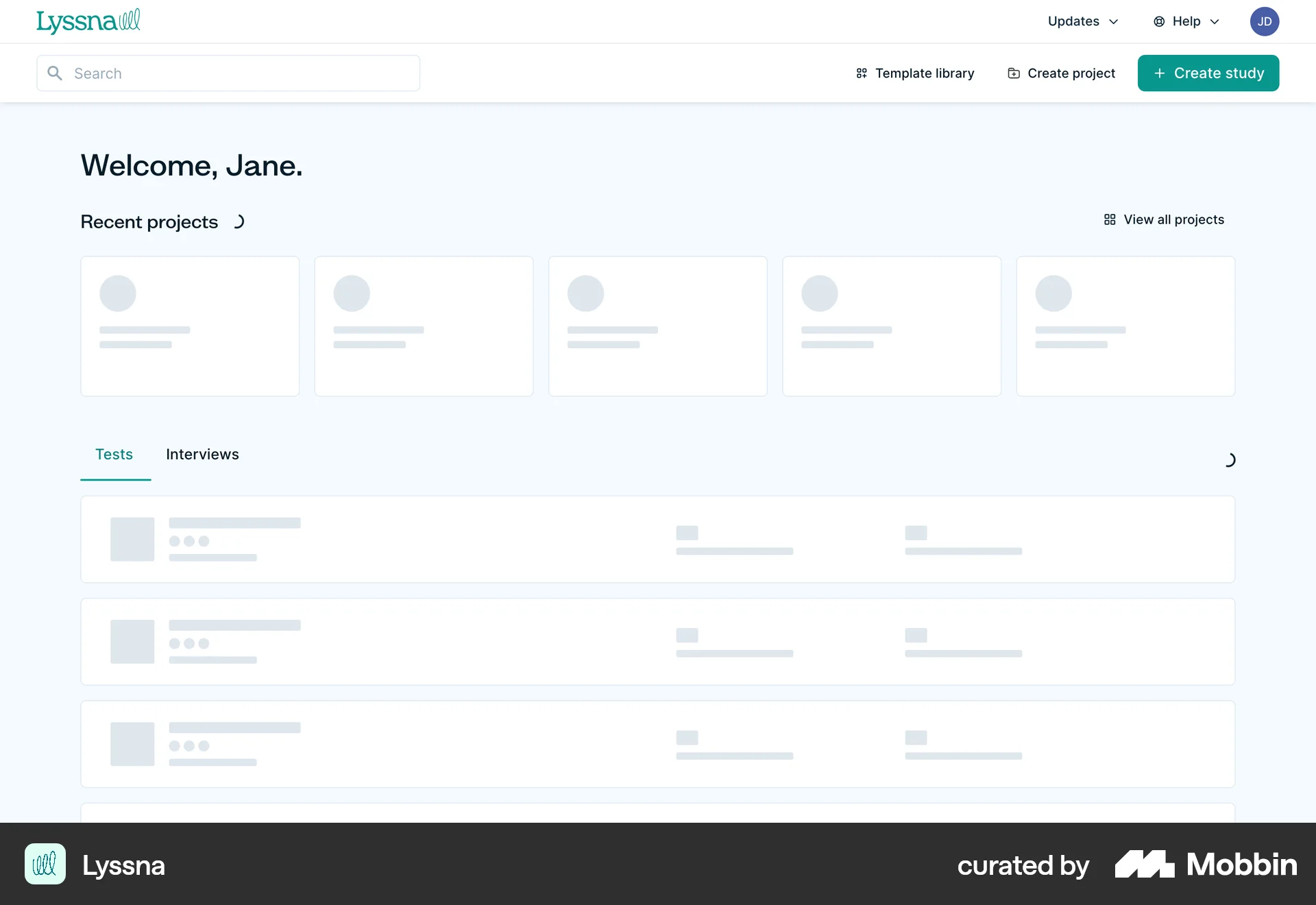 Lyssna Web screen containing Skeleton UI element