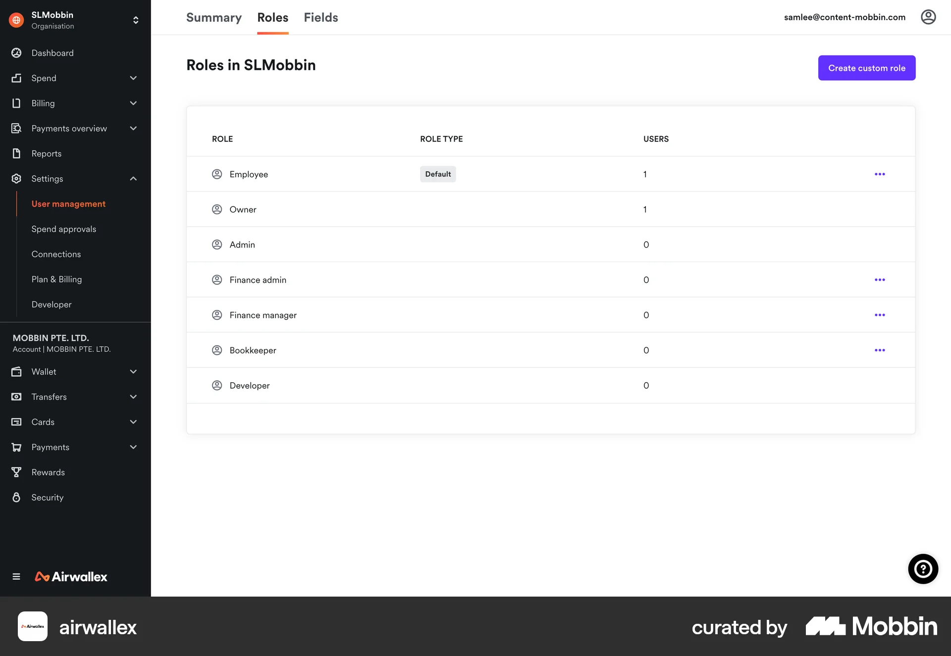 Airwallex Web Admin UI screen