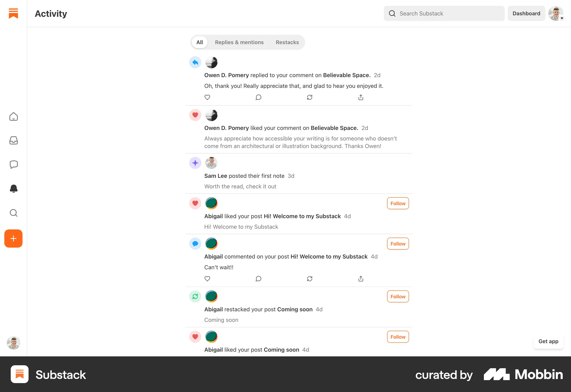 Substack Web Notifications screen