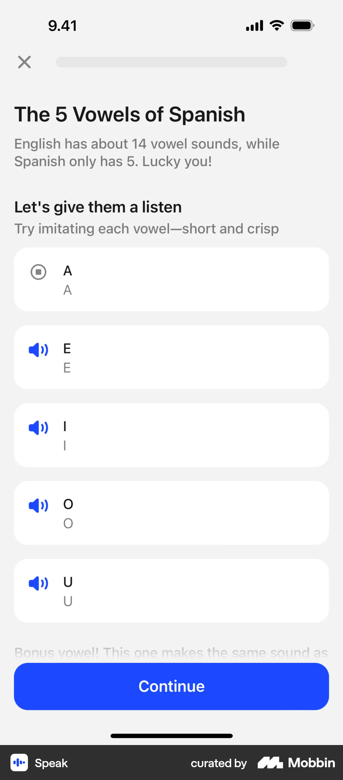 Speak iOS Audio Player screen