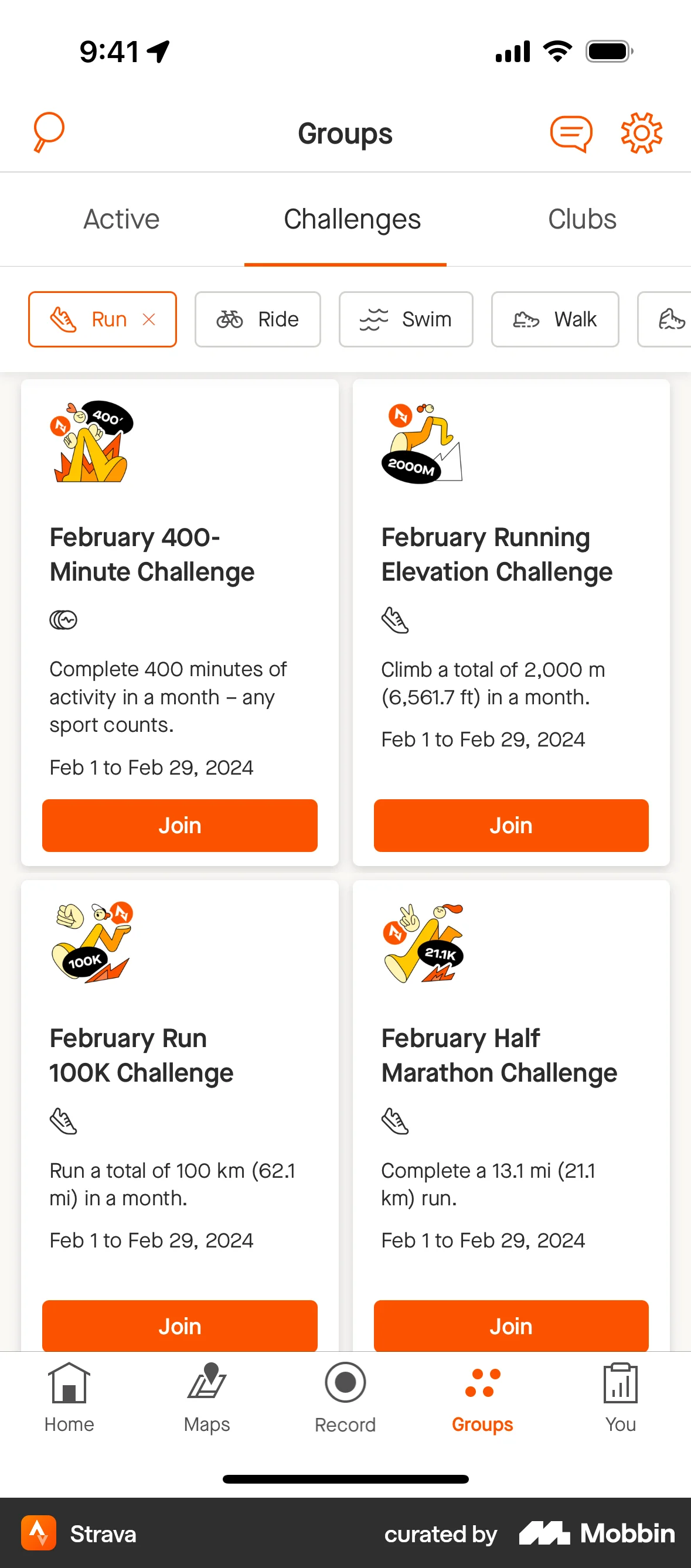 Strava iOS Groups & Community screen