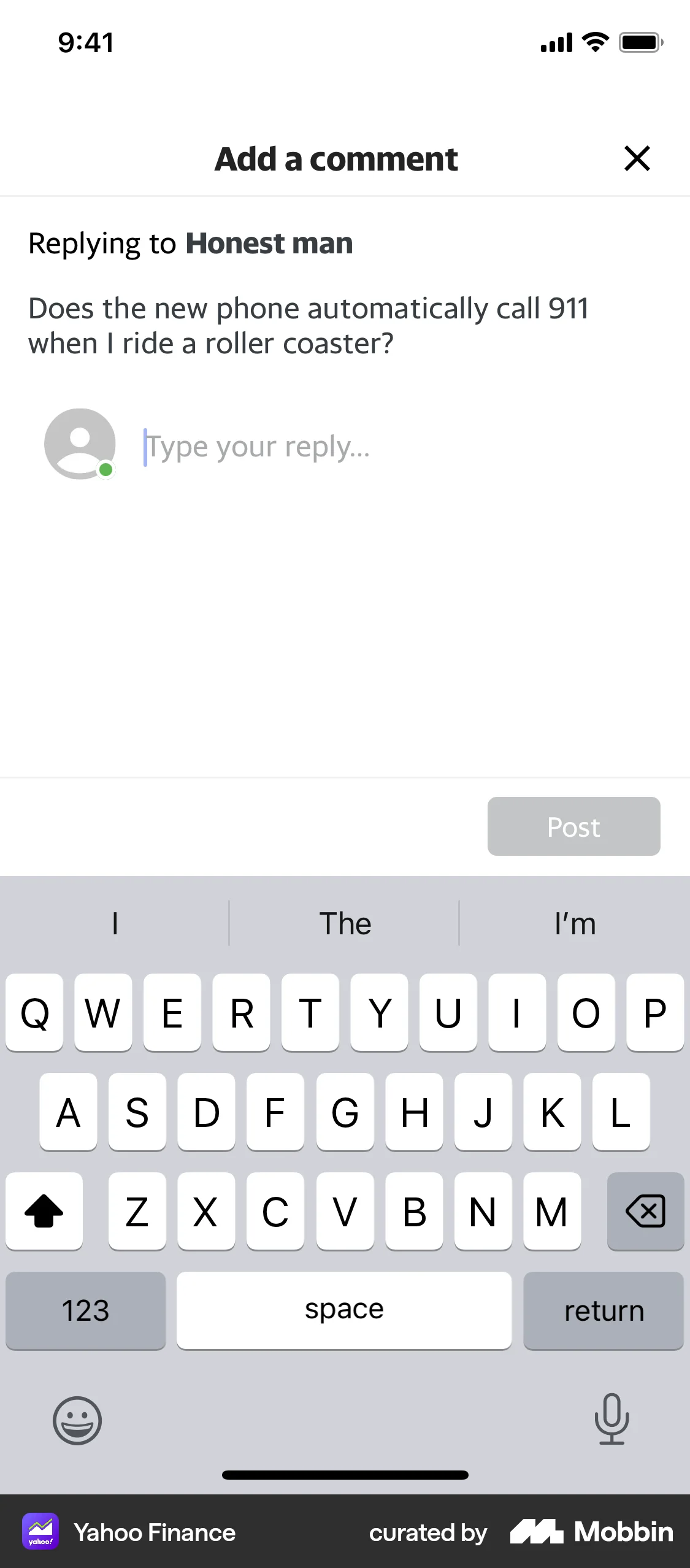Yahoo Finance iOS screen containing Text Field UI element
