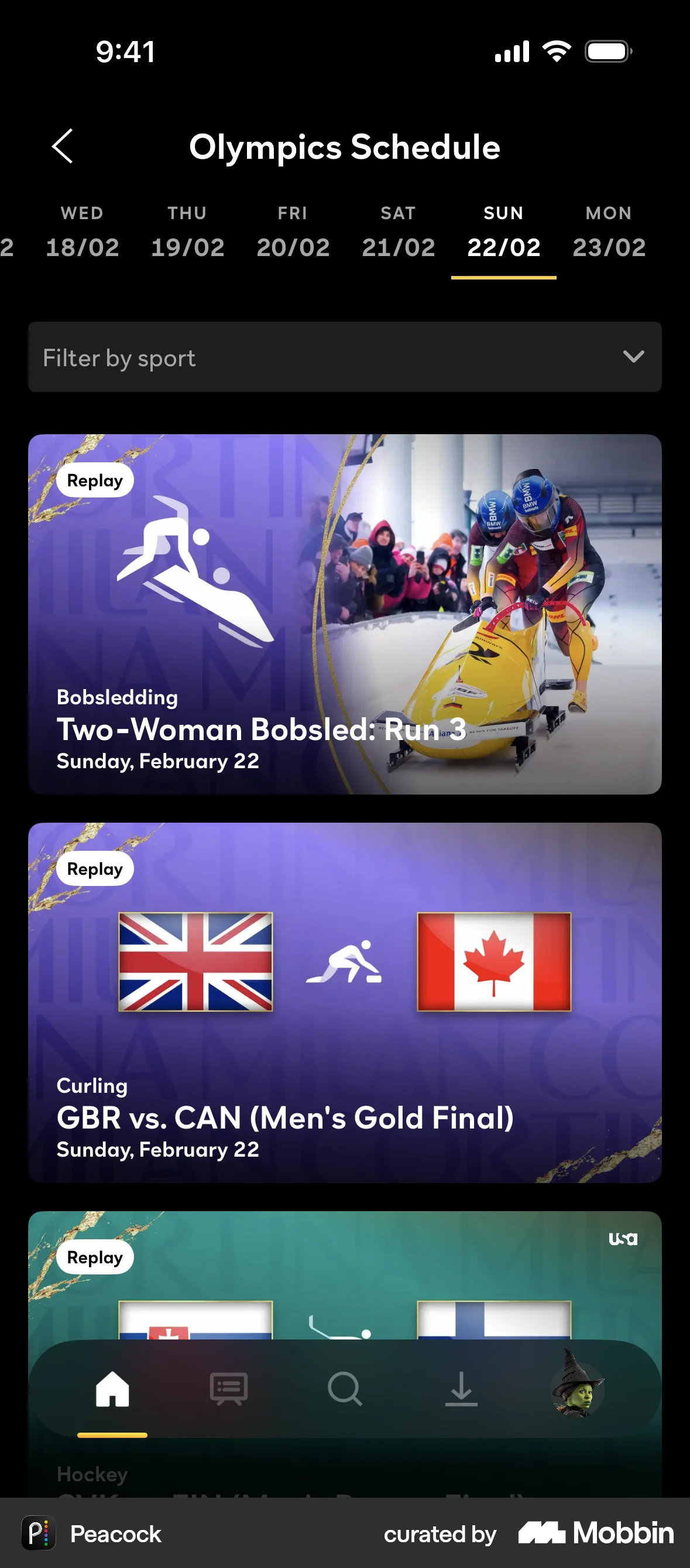 Peacock iOS screen containing Carousel UI element