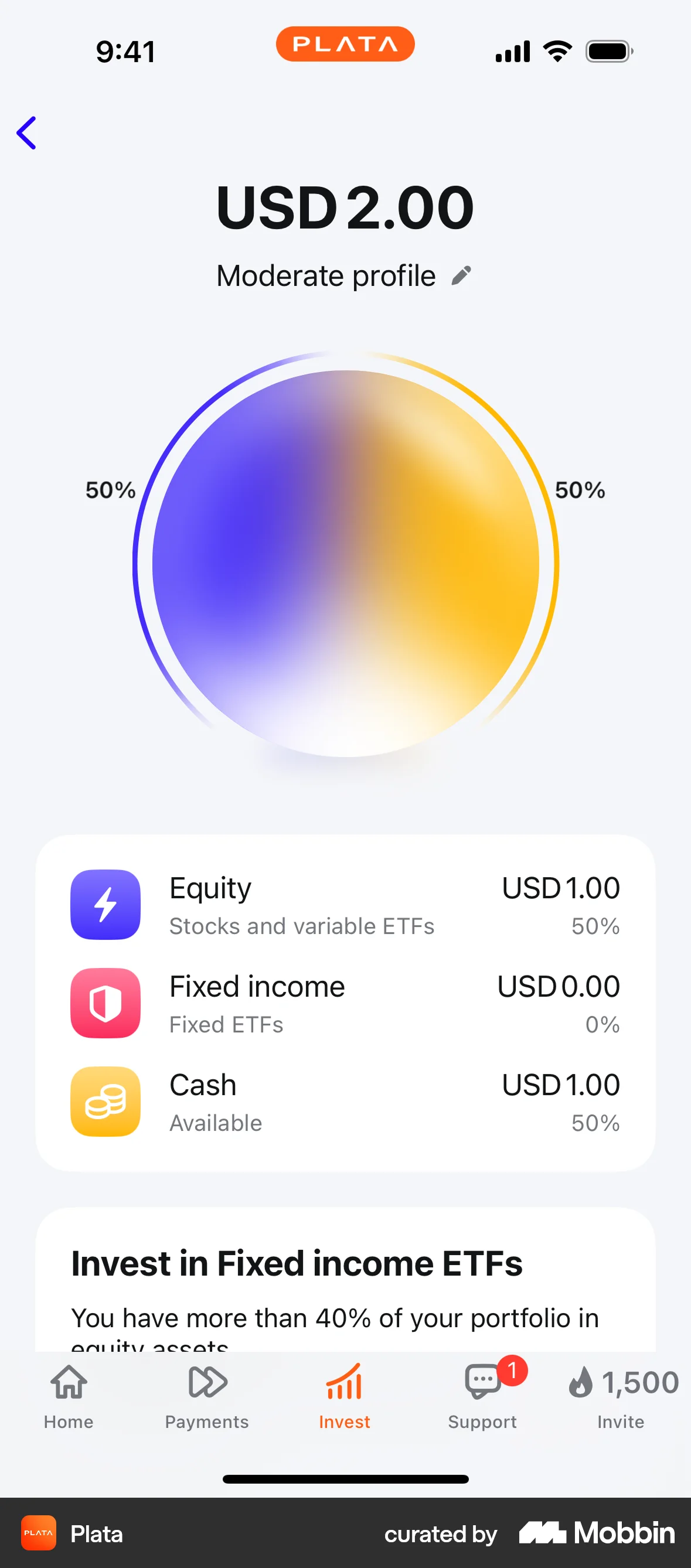 Plata Card iOS screen