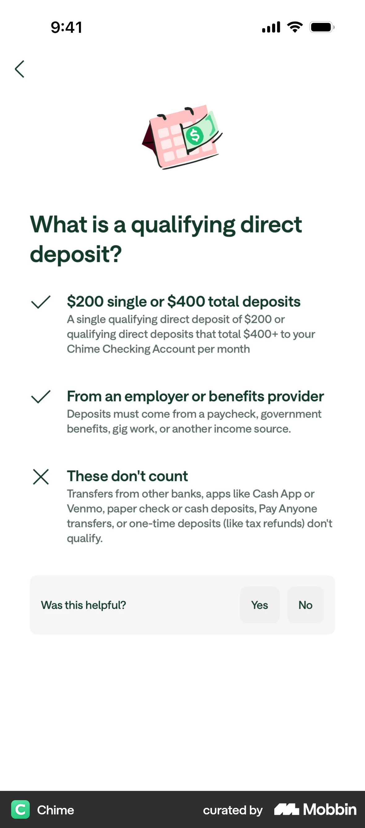Chime iOS Feedback screen