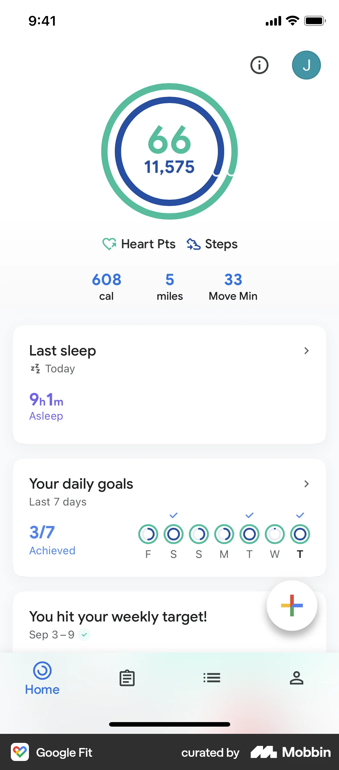 Google Fit iOS Home screen