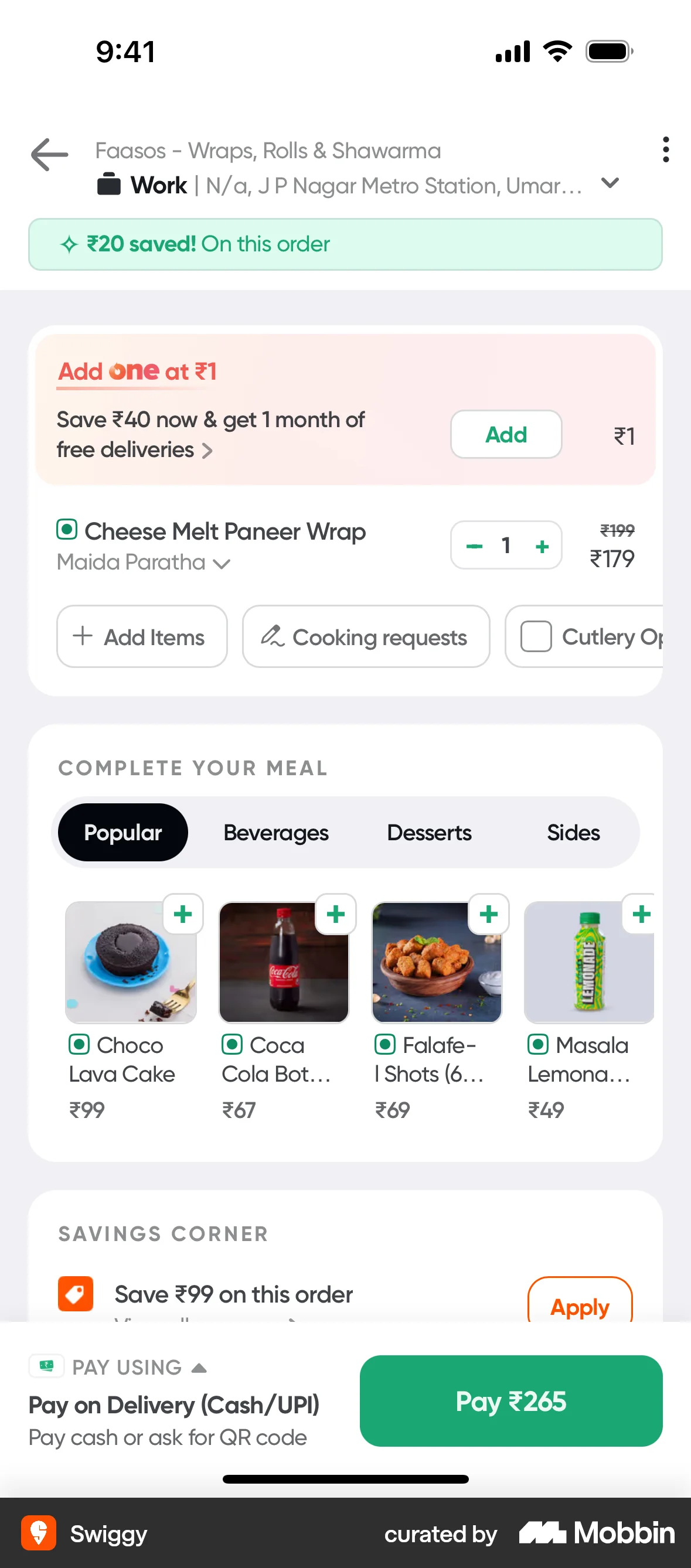 Swiggy iOS Suggestions & Similar Items screen