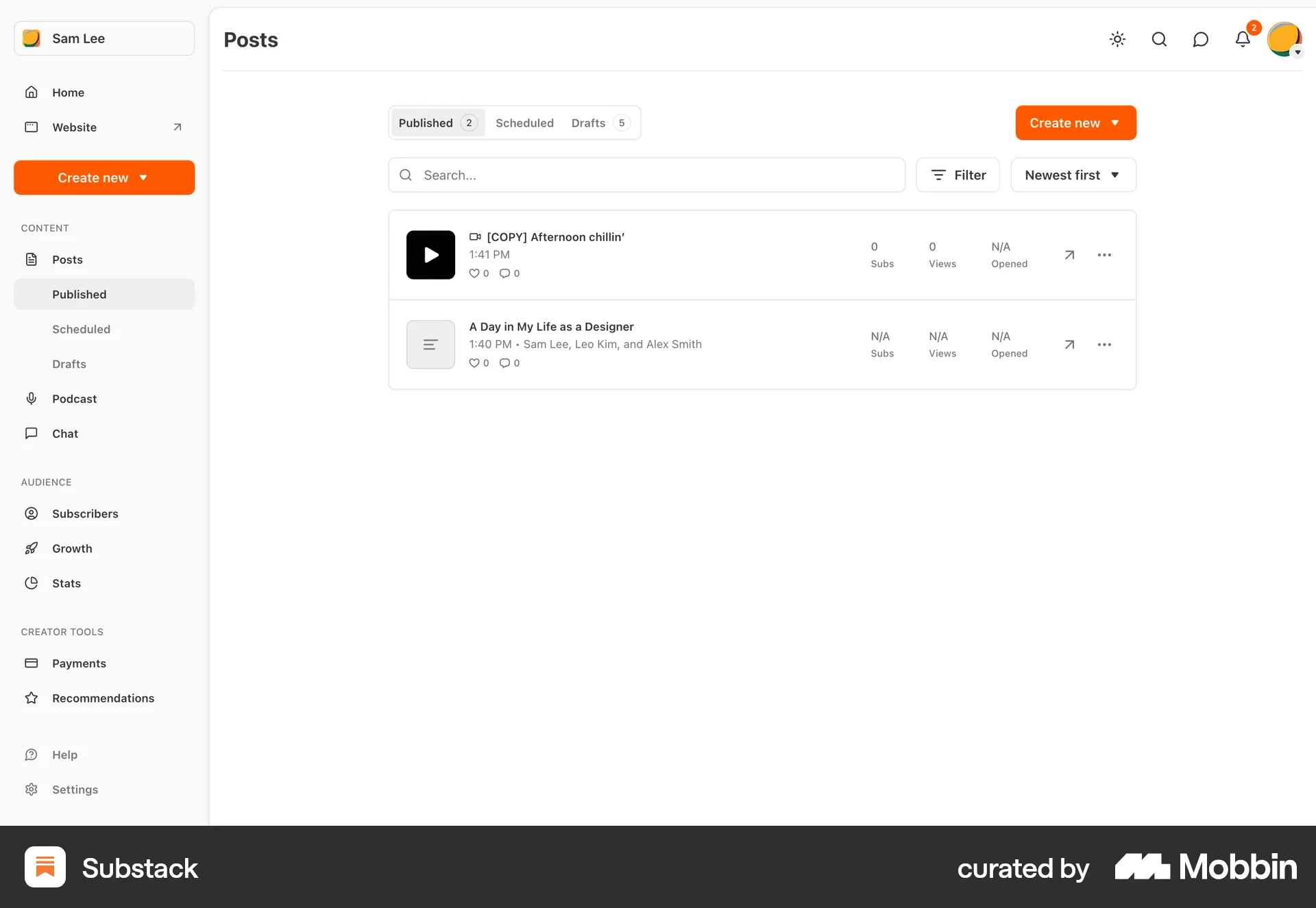 Substack Web Dashboard screen