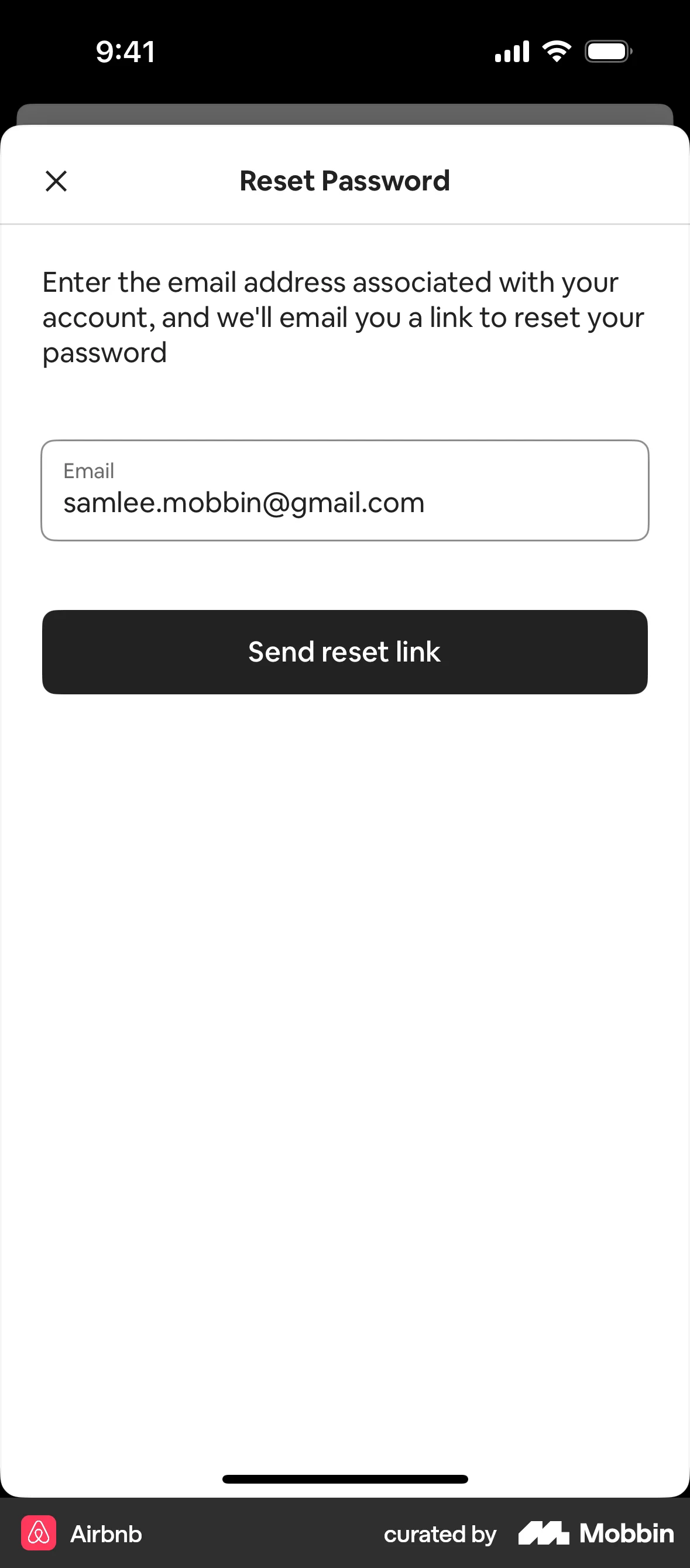 Airbnb iOS Forgot Password screen