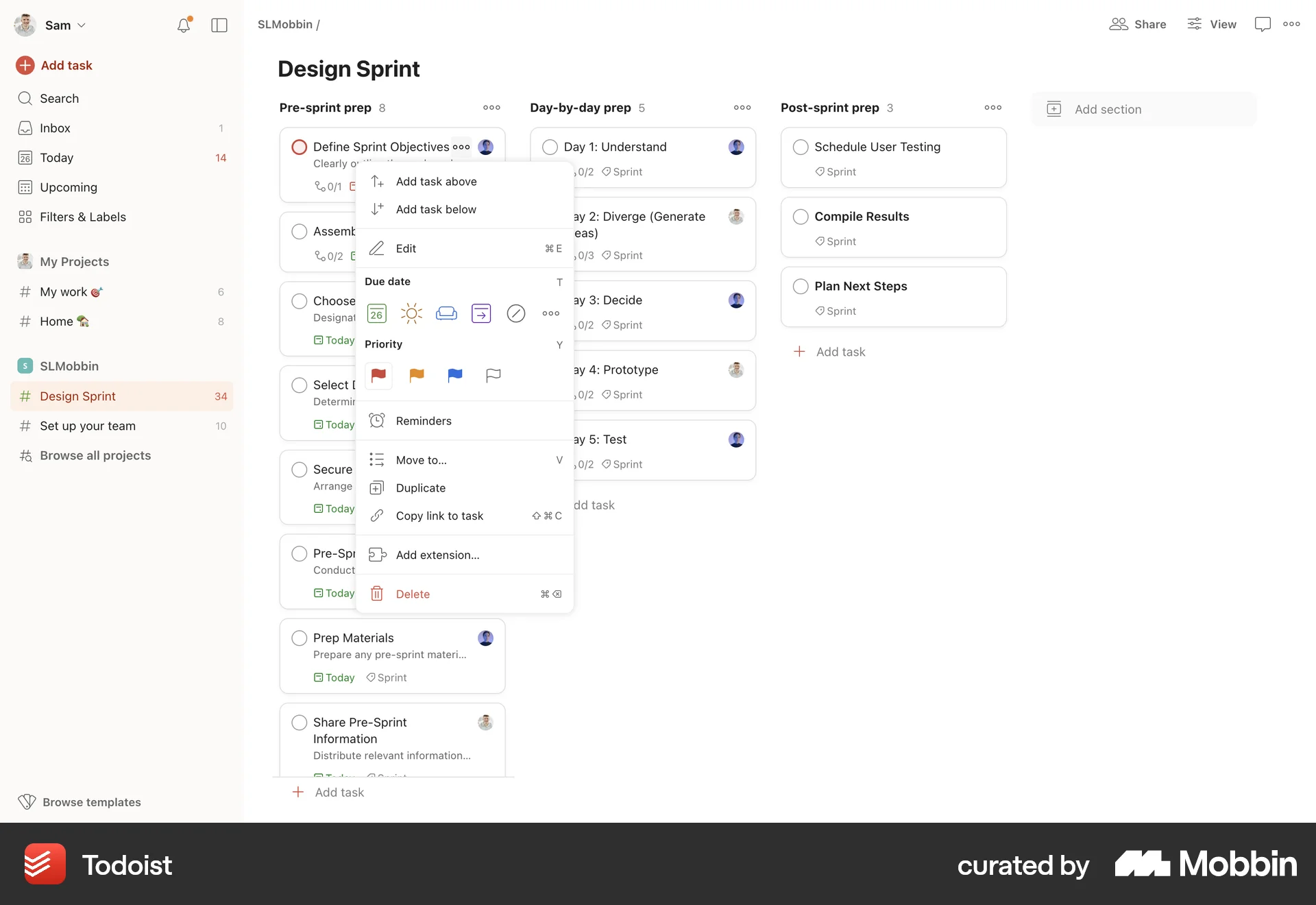 Todoist Web screen containing Keyboard Key UI element