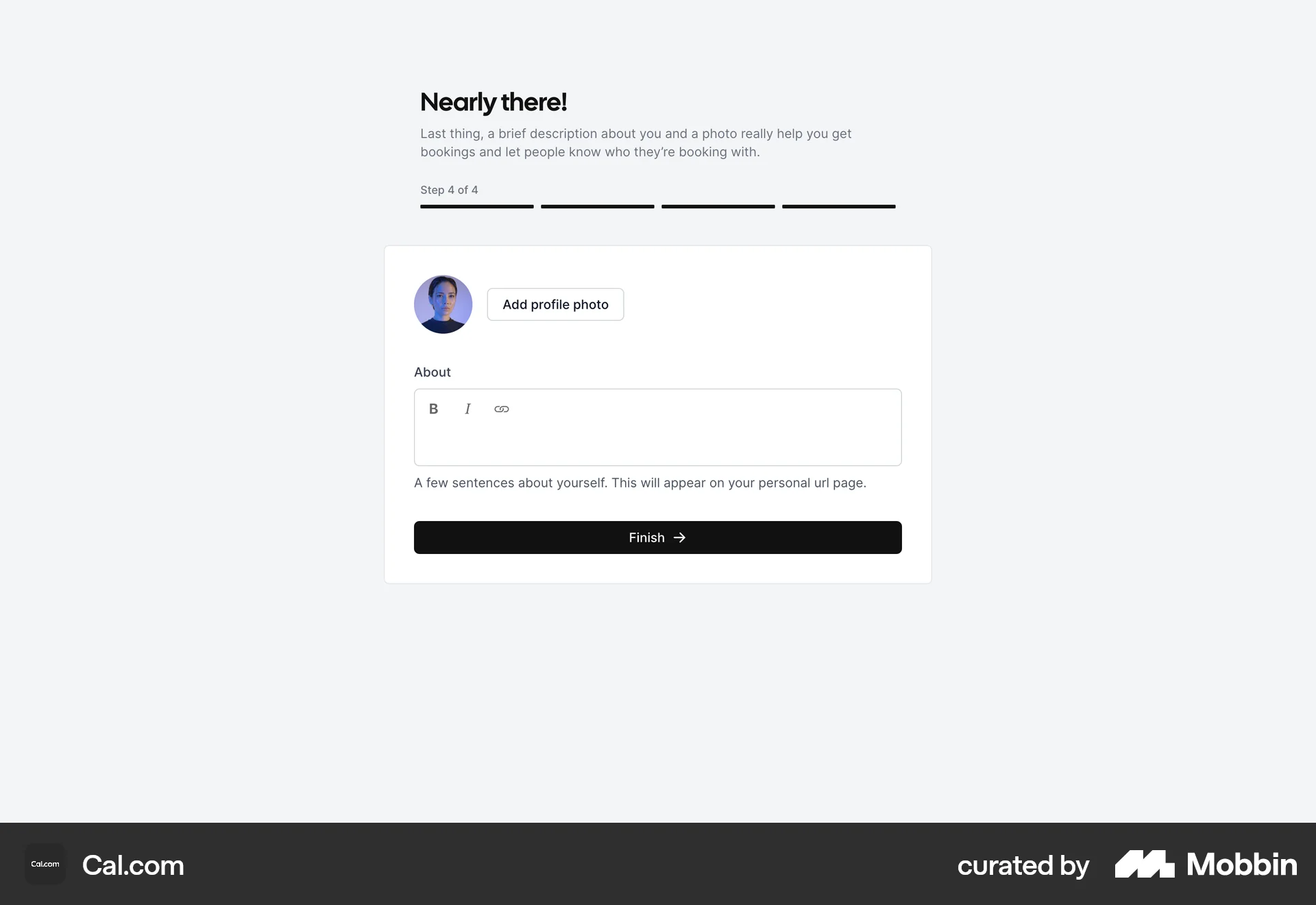 Cal.com Web Account Setup screen
