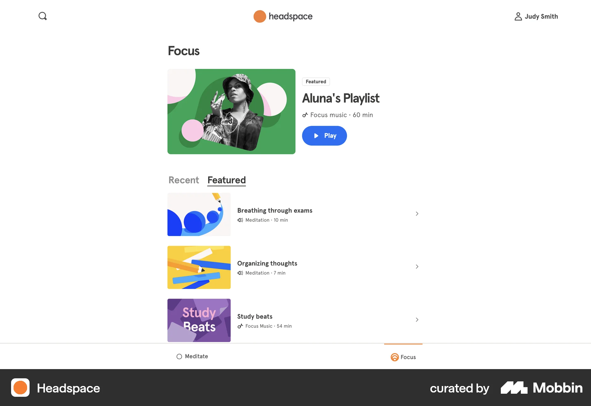 Headspace Web Browse & Discover screen