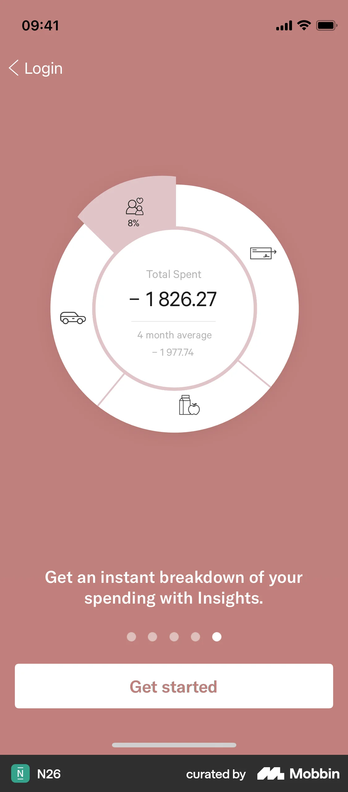 N26 iOS Pie Chart UI screen