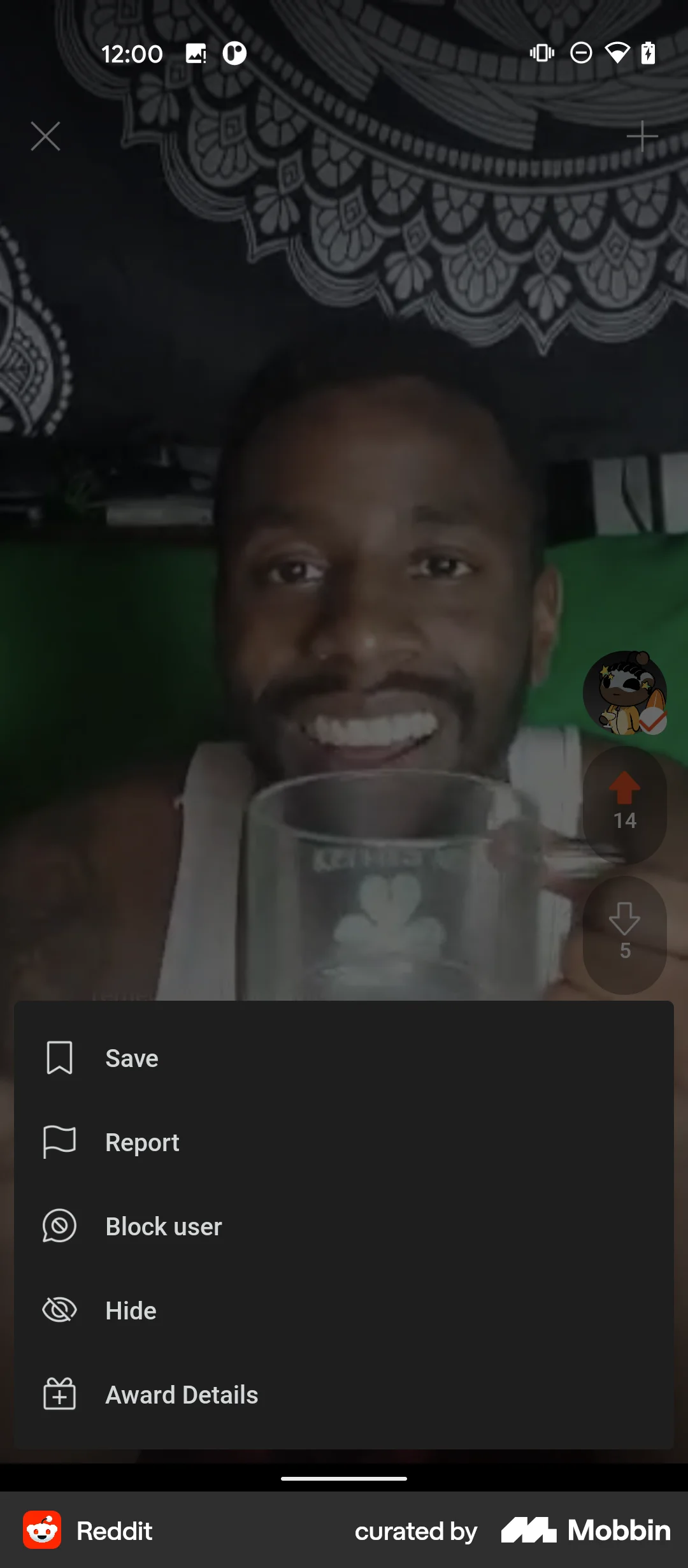 Reddit Android screen containing Action Sheet UI element