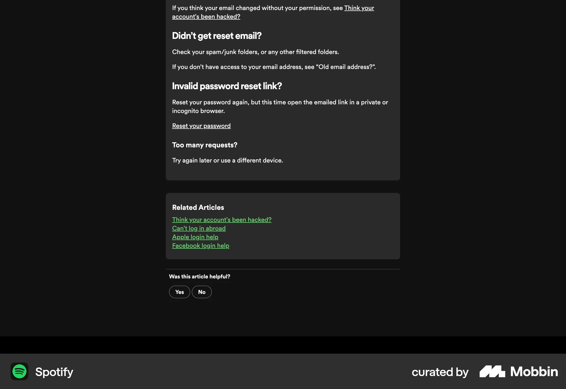 Spotify Web Article Detail screen