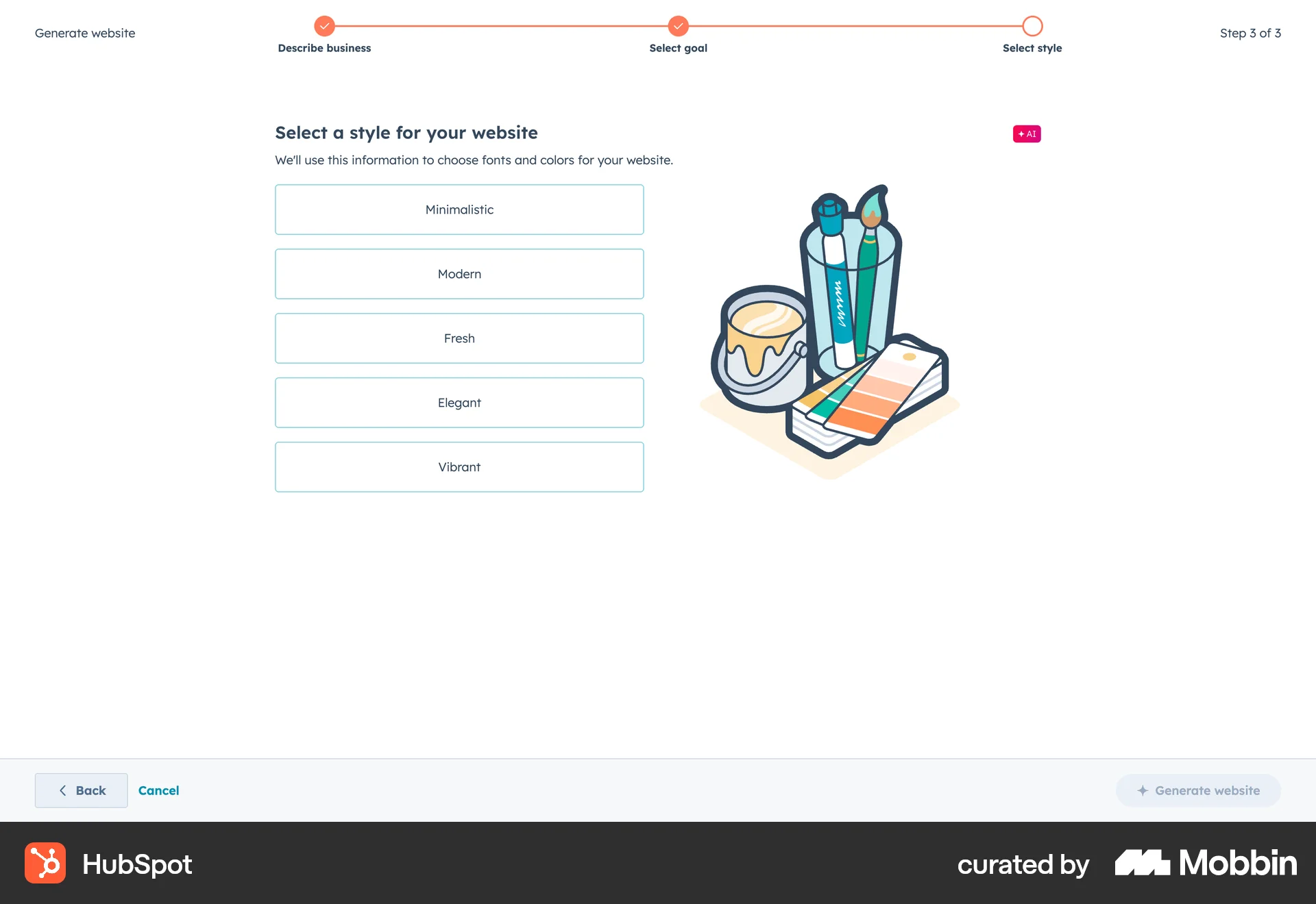 HubSpot Web Wizard UI screen