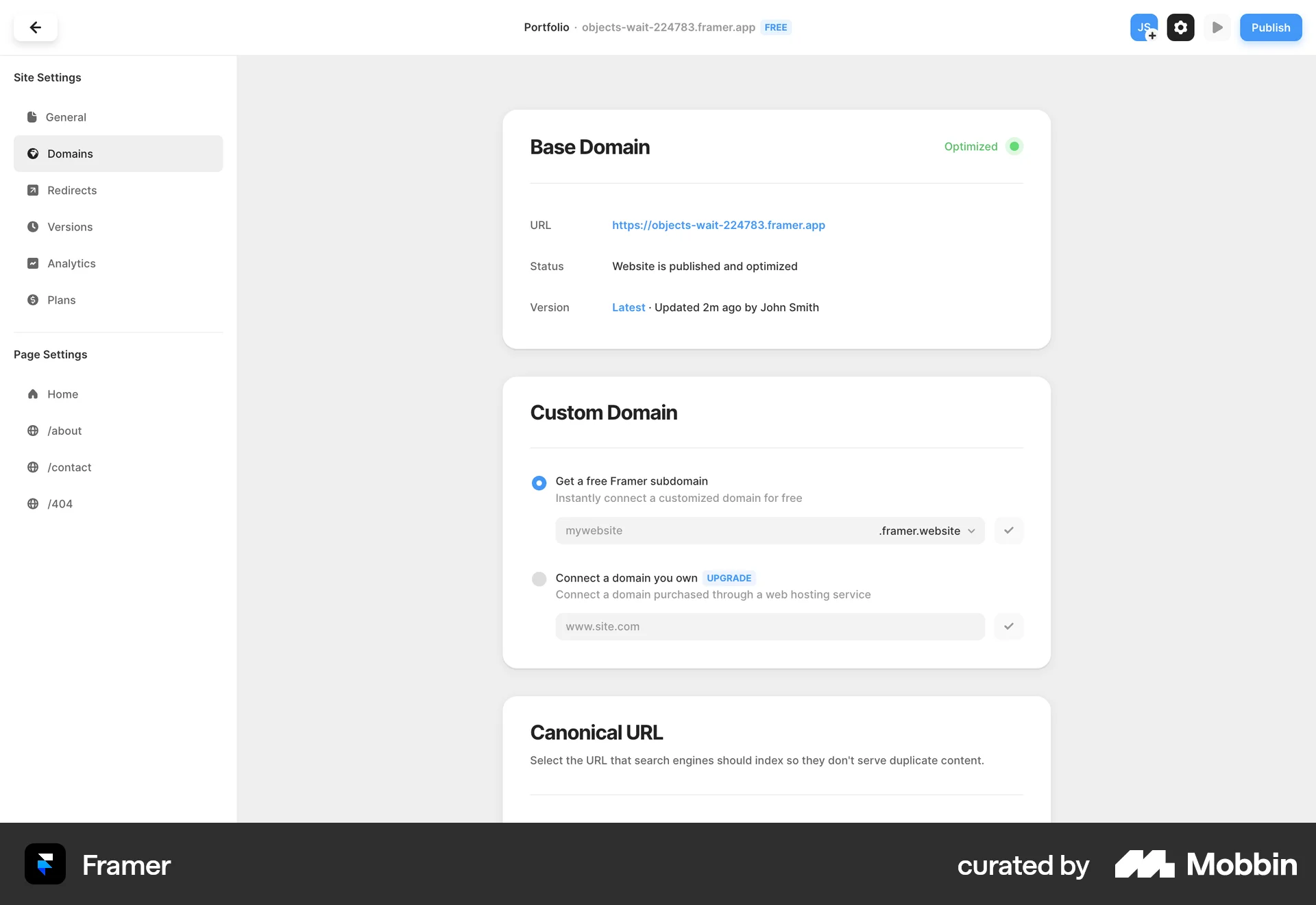 Framer Web screen containing Radio Button UI element