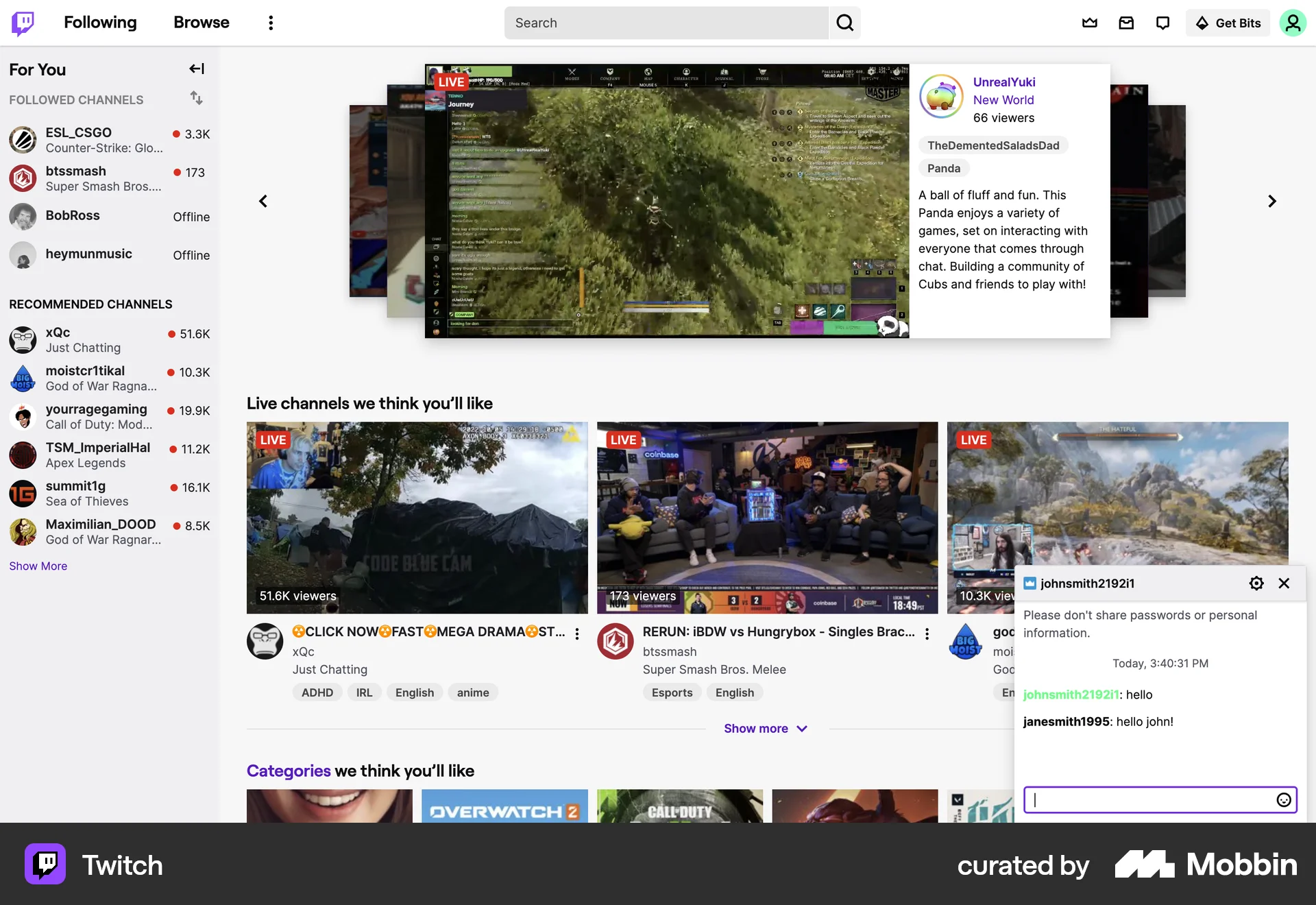 Twitch Web Chat Detail screen