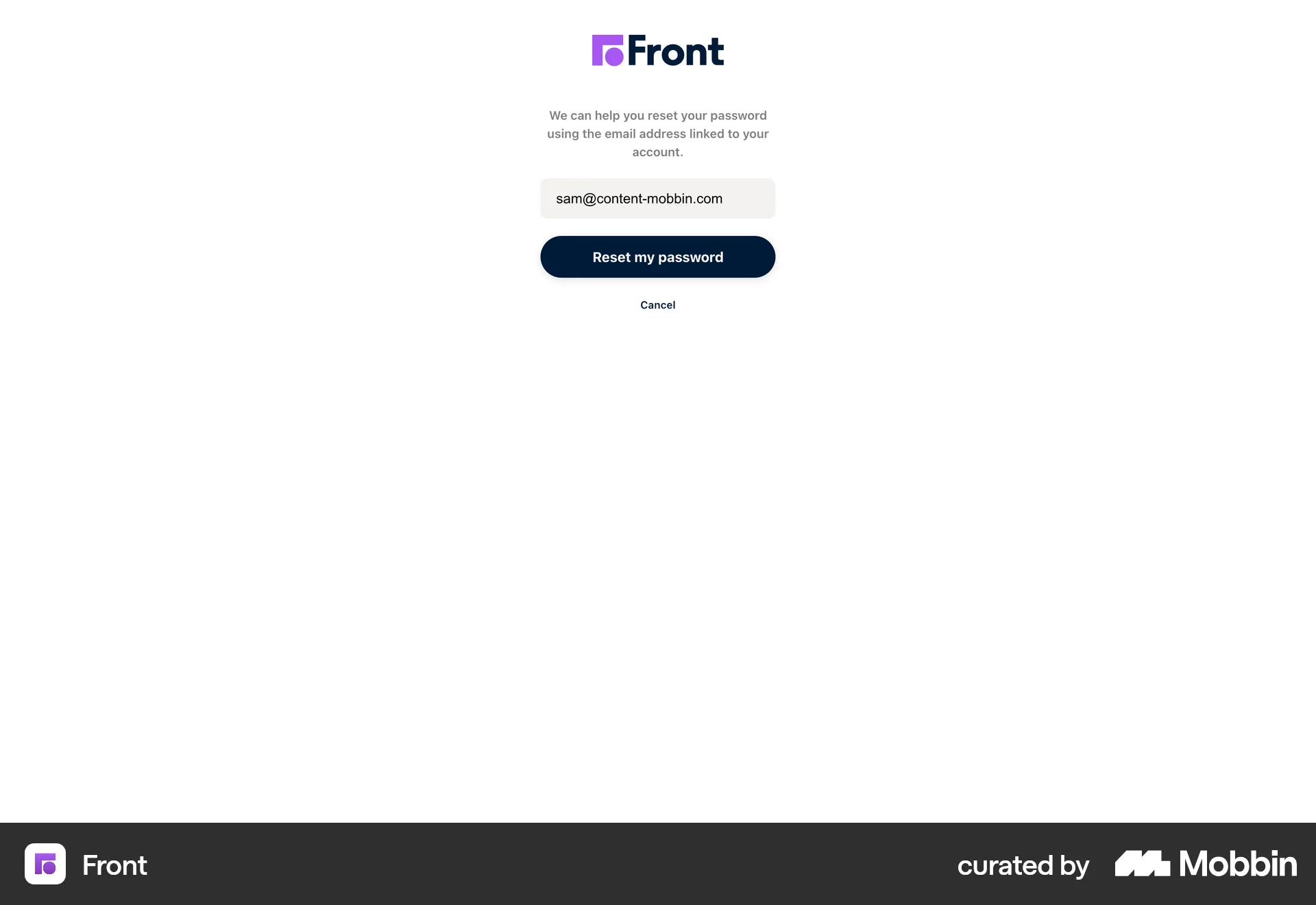 Front Web Forgot Password screen