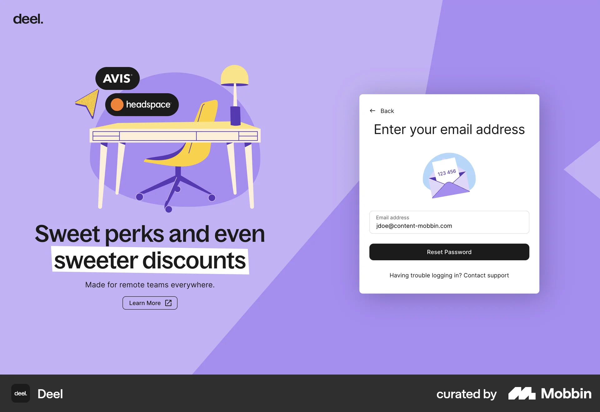Deel Web Forgot Password screen