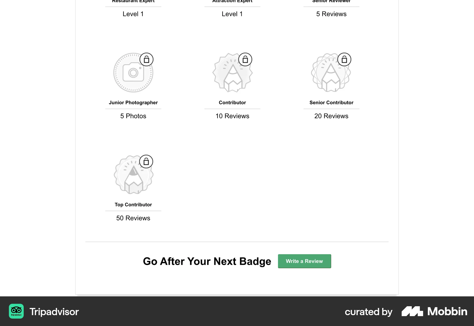 Tripadvisor Web Achievements & Awards screen