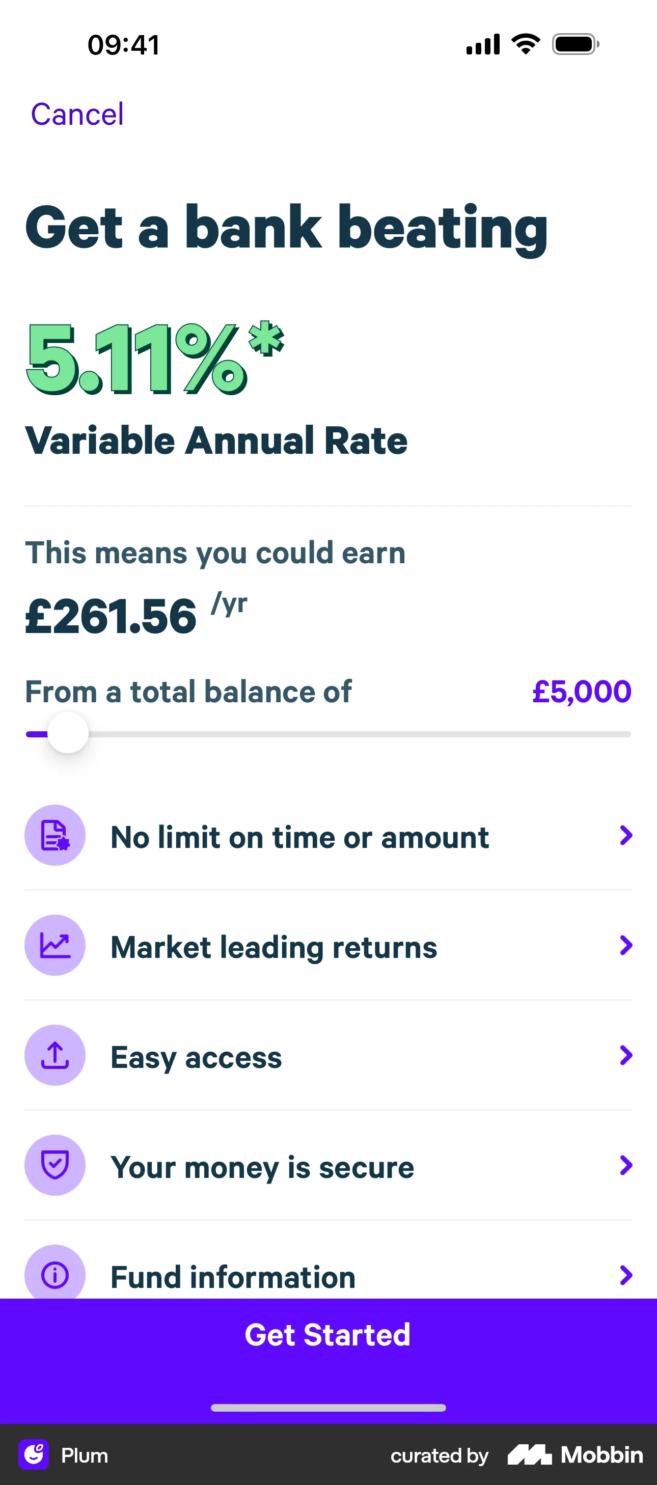 Plum iOS screen containing Slider UI element