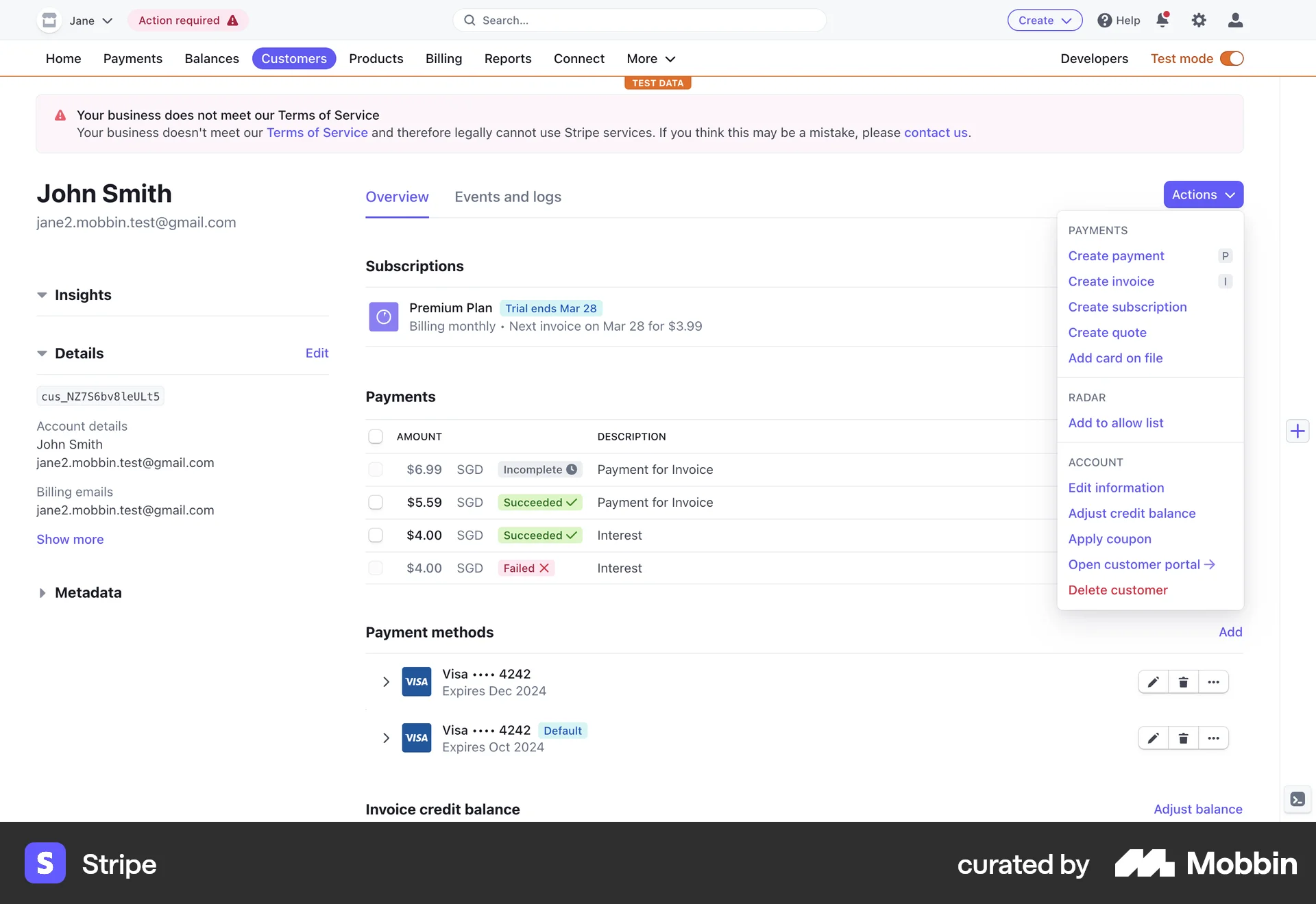 Stripe Web screen containing Keyboard Key UI element